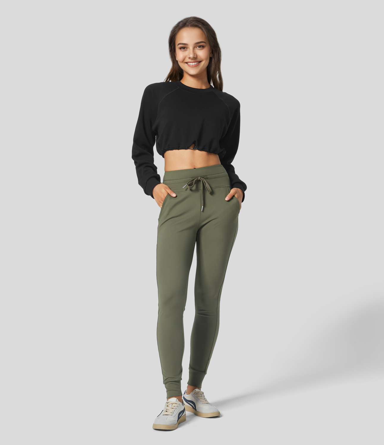 Softlyzero Thermal High Waisted Drawstring Side Pocket Full Length Yoga Joggers