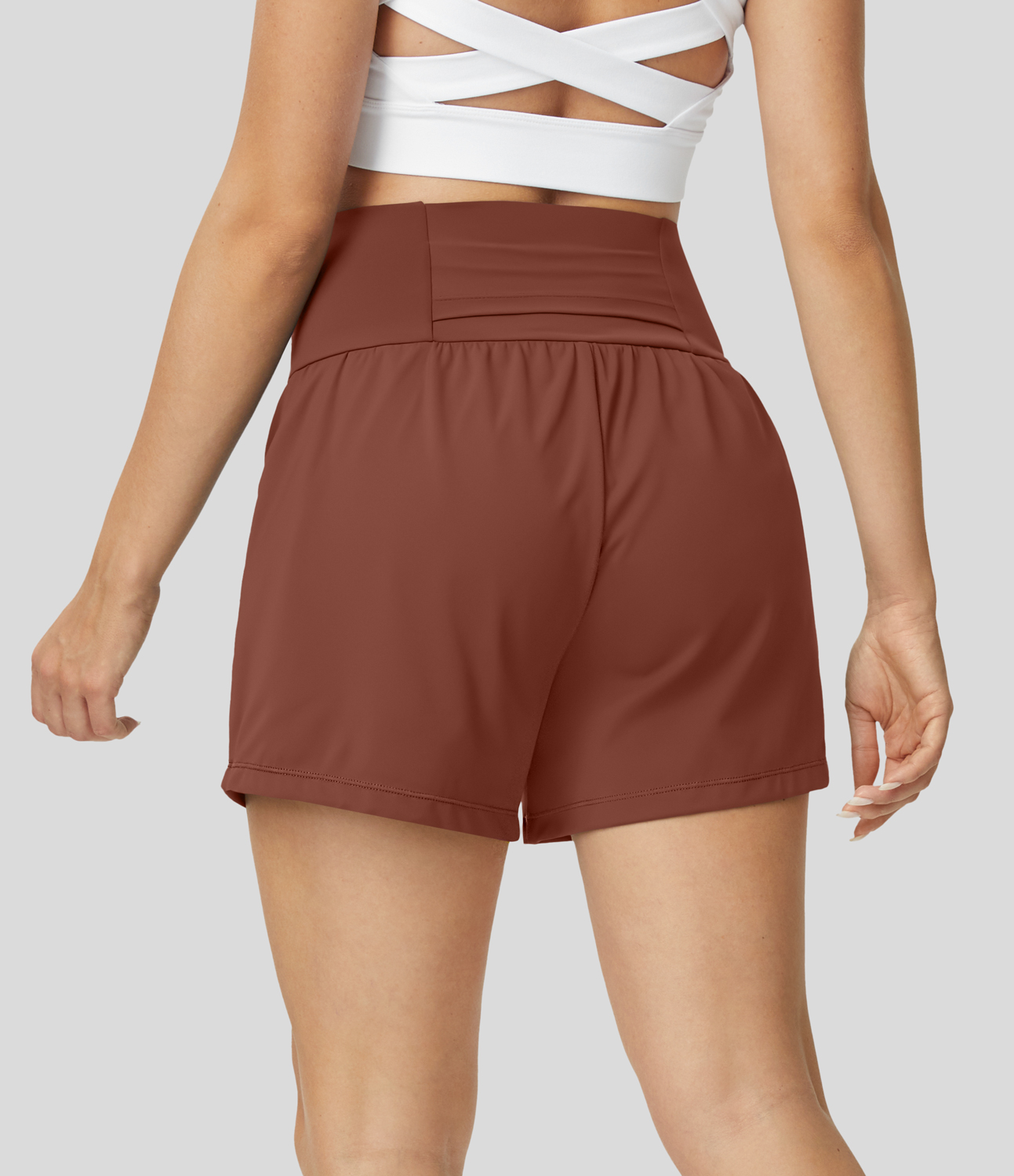 Super High Waisted Back Pocket & Side Hidden Pocket 2-in-1 Yoga Shorts 5''-Longer Length