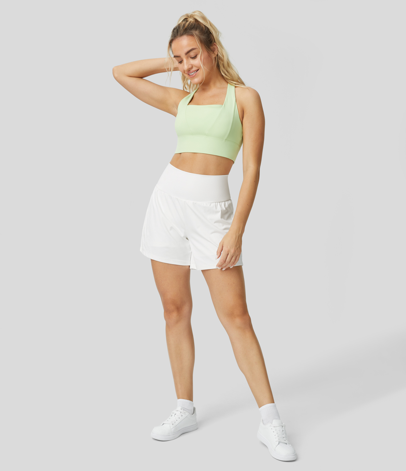 Super High Waisted Back Pocket & Side Hidden Pocket 2-in-1 Yoga Shorts 5''-Longer Length