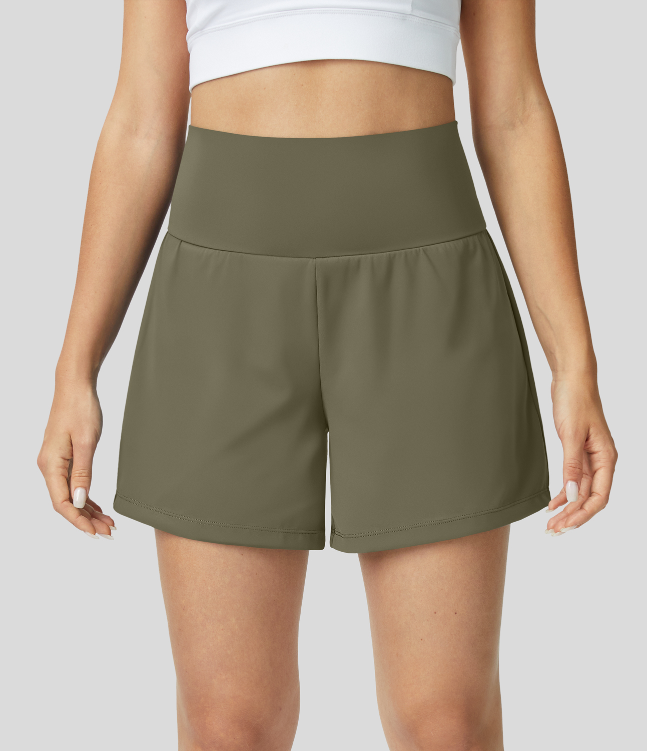 Super High Waisted Back Pocket & Side Hidden Pocket 2-in-1 Yoga Shorts 5''-Longer Length
