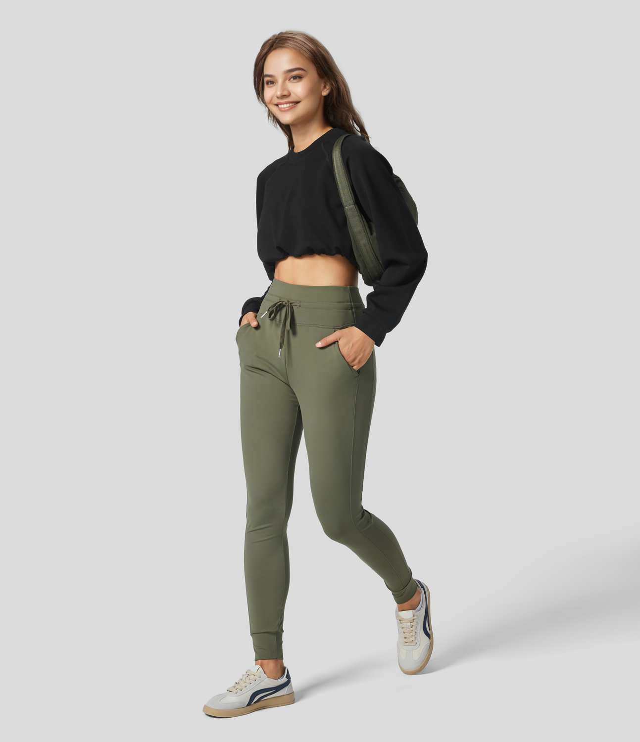 Softlyzero Thermal High Waisted Drawstring Side Pocket Full Length Yoga Joggers