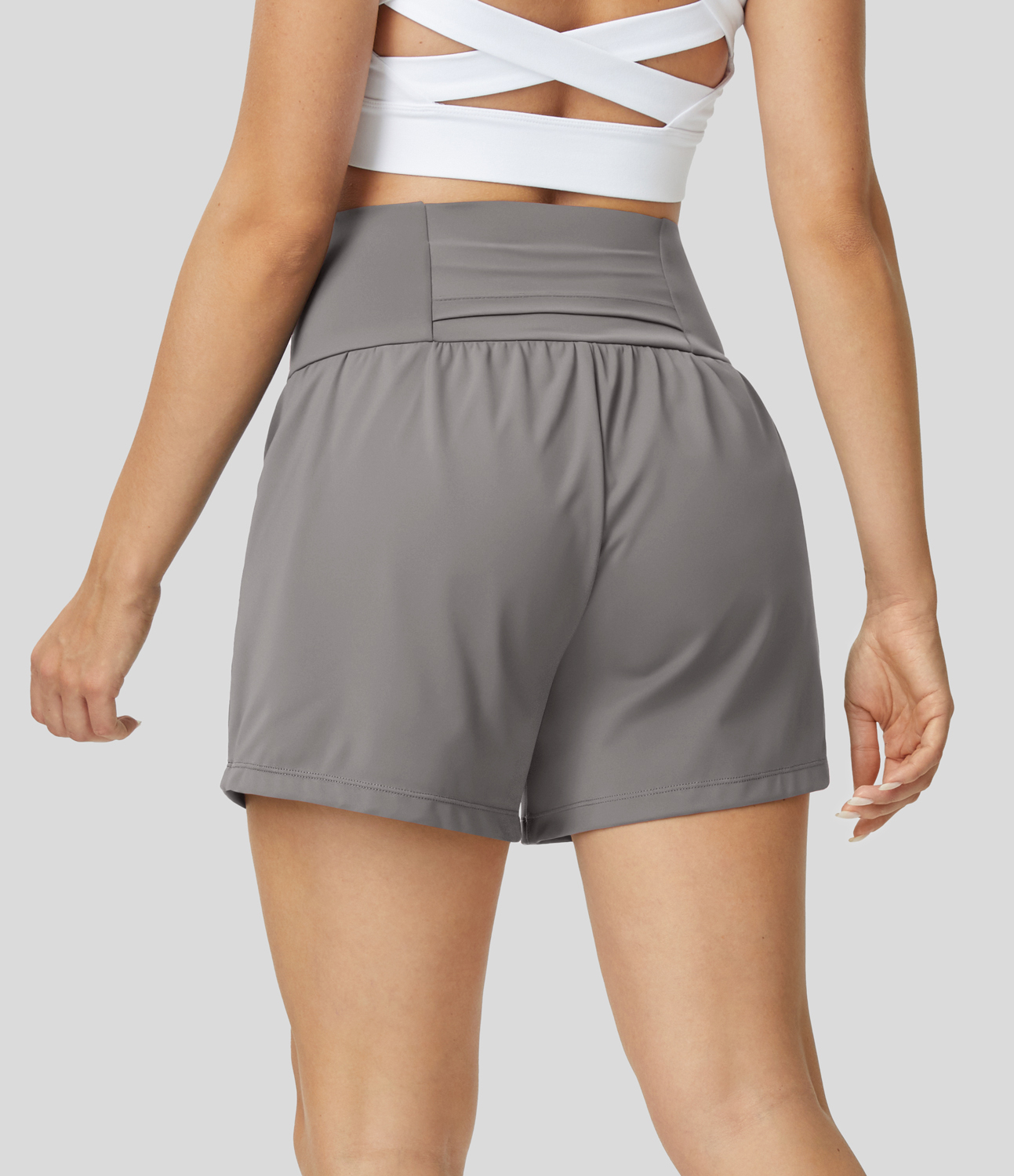 Super High Waisted Back Pocket & Side Hidden Pocket 2-in-1 Yoga Shorts 5''-Longer Length