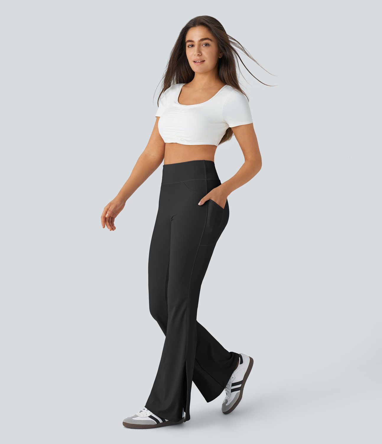 Softlyzero Airy High Waisted Side Pocket Split Casual Flare Leggings-UPF50+