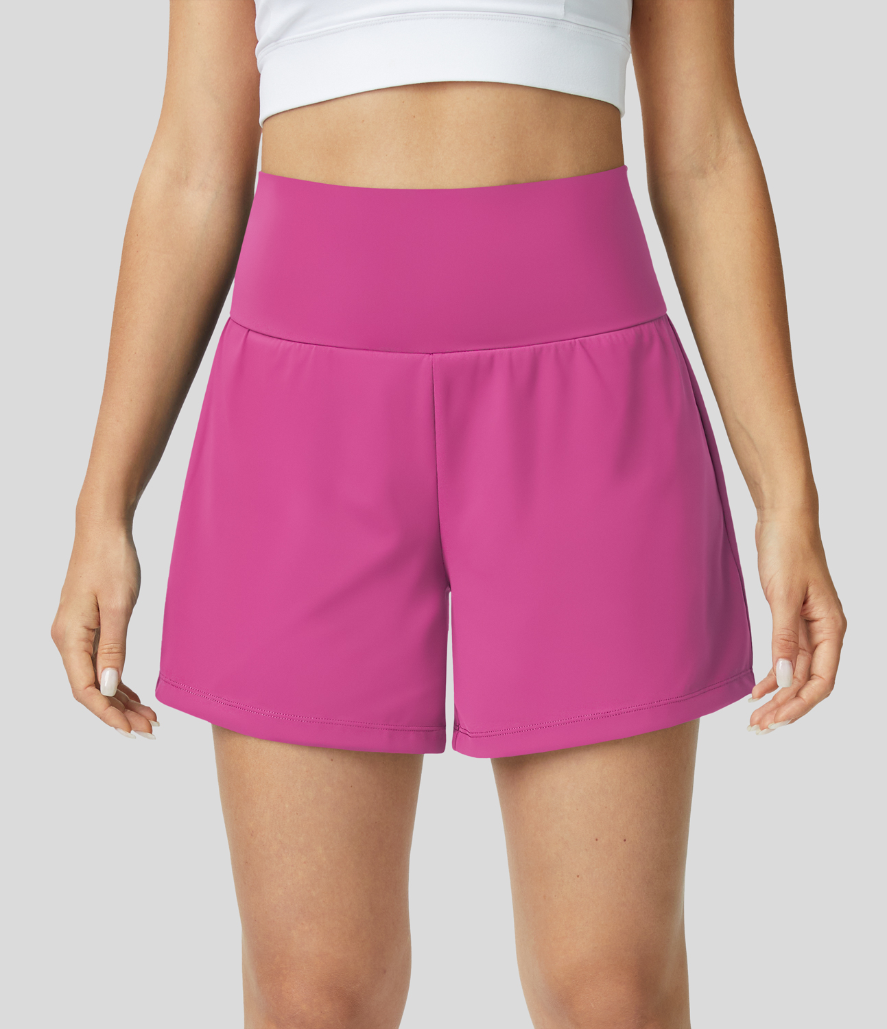 Super High Waisted Back Pocket & Side Hidden Pocket 2-in-1 Yoga Shorts 5''-Longer Length