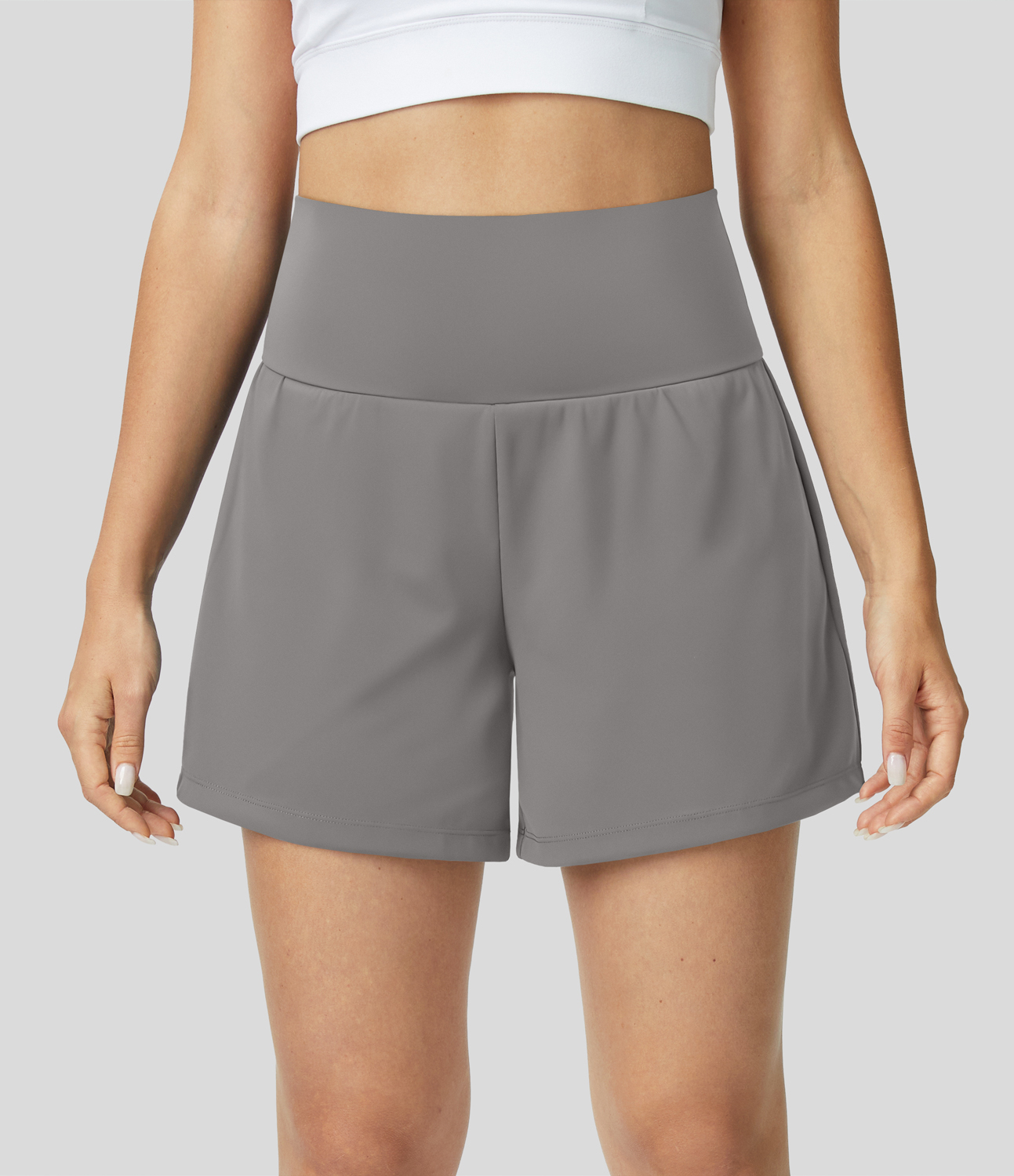 Super High Waisted Back Pocket & Side Hidden Pocket 2-in-1 Yoga Shorts 5''-Longer Length