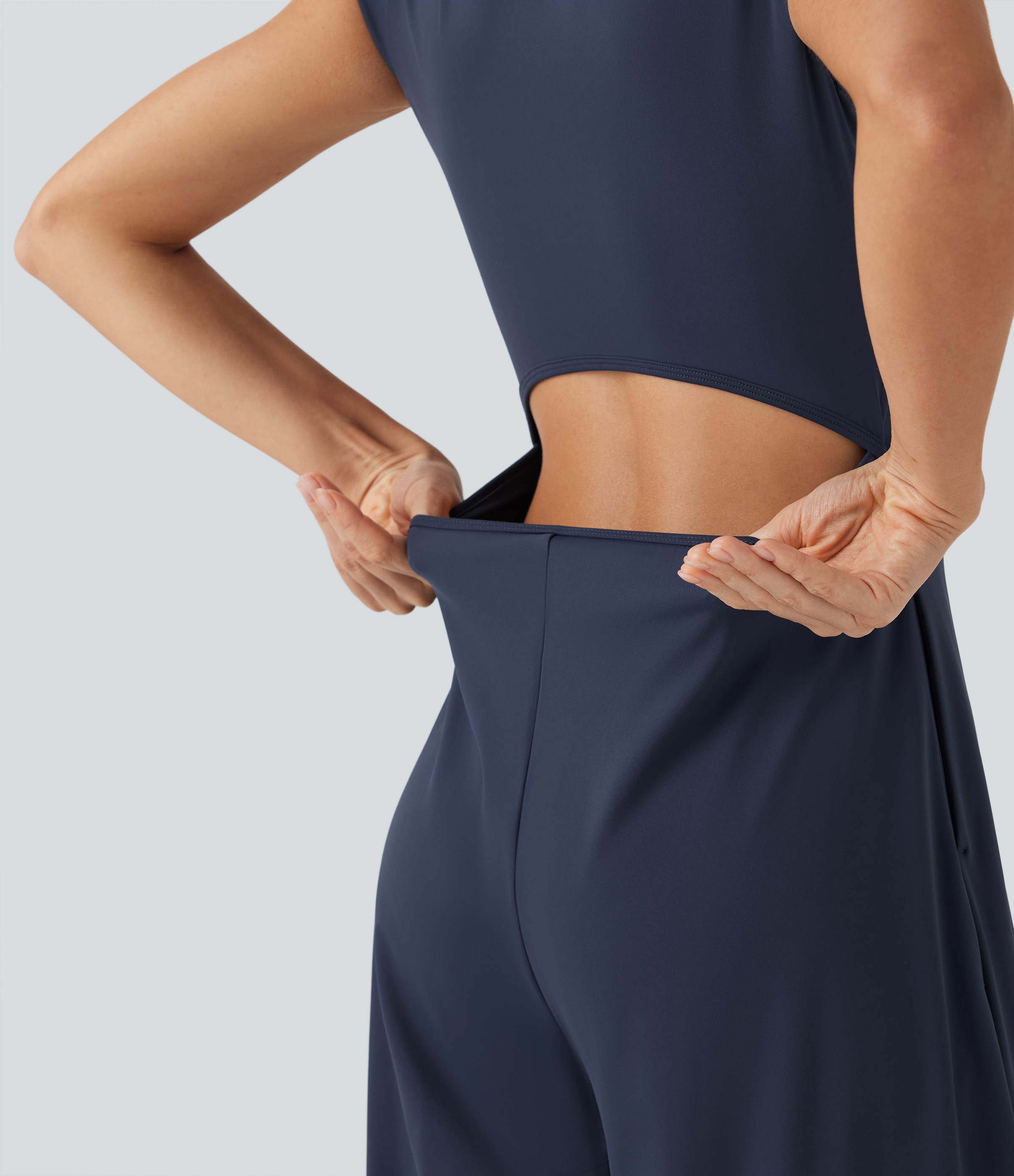 SoftlyZero Airy Short Sleeve Wide Leg Cool Touch Yoga Jumpsuit with Pockets-Easy Peezy Edition