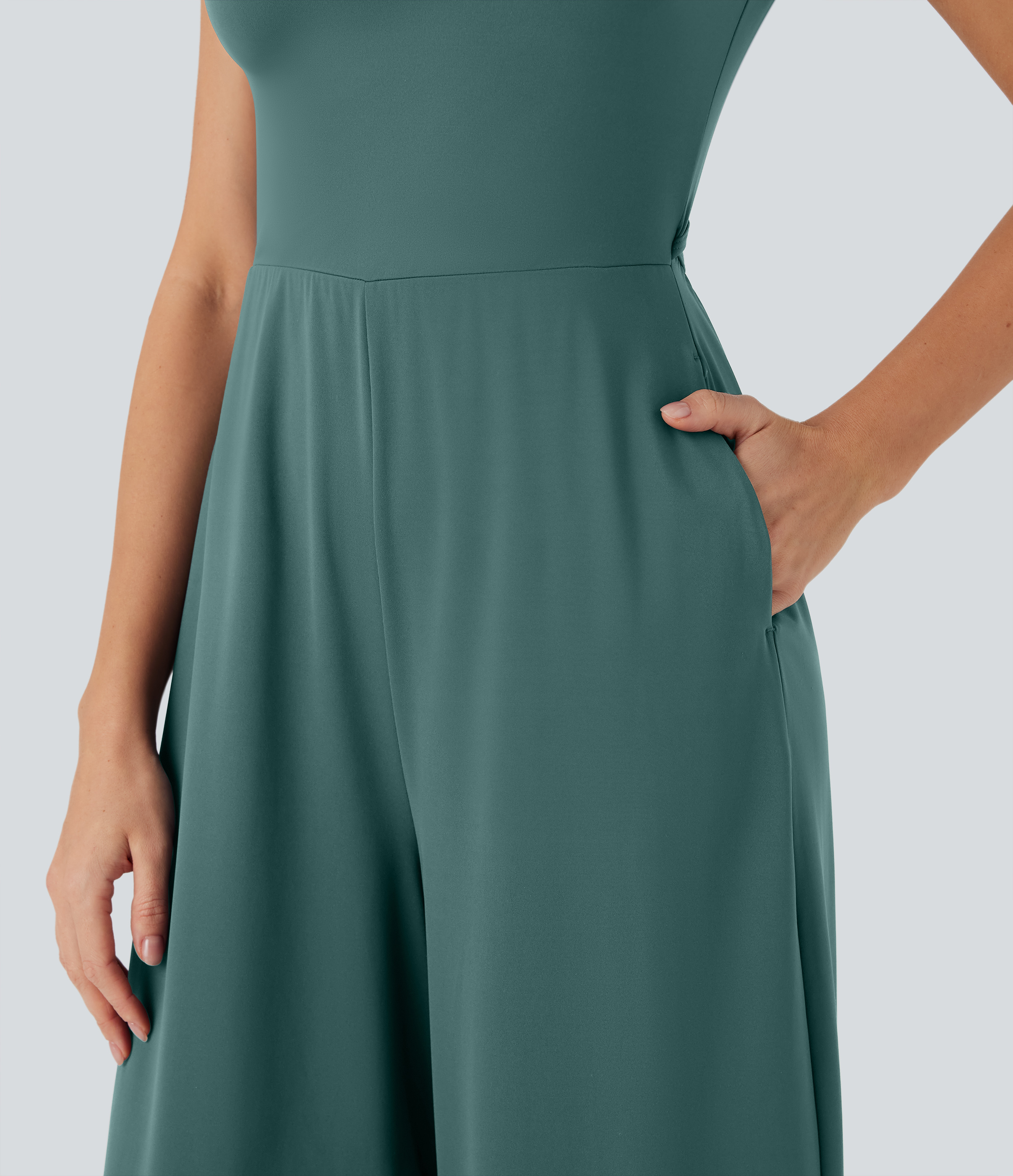 SoftlyZero Airy Short Sleeve Wide Leg Cool Touch Yoga Jumpsuit with Pockets-Easy Peezy Edition