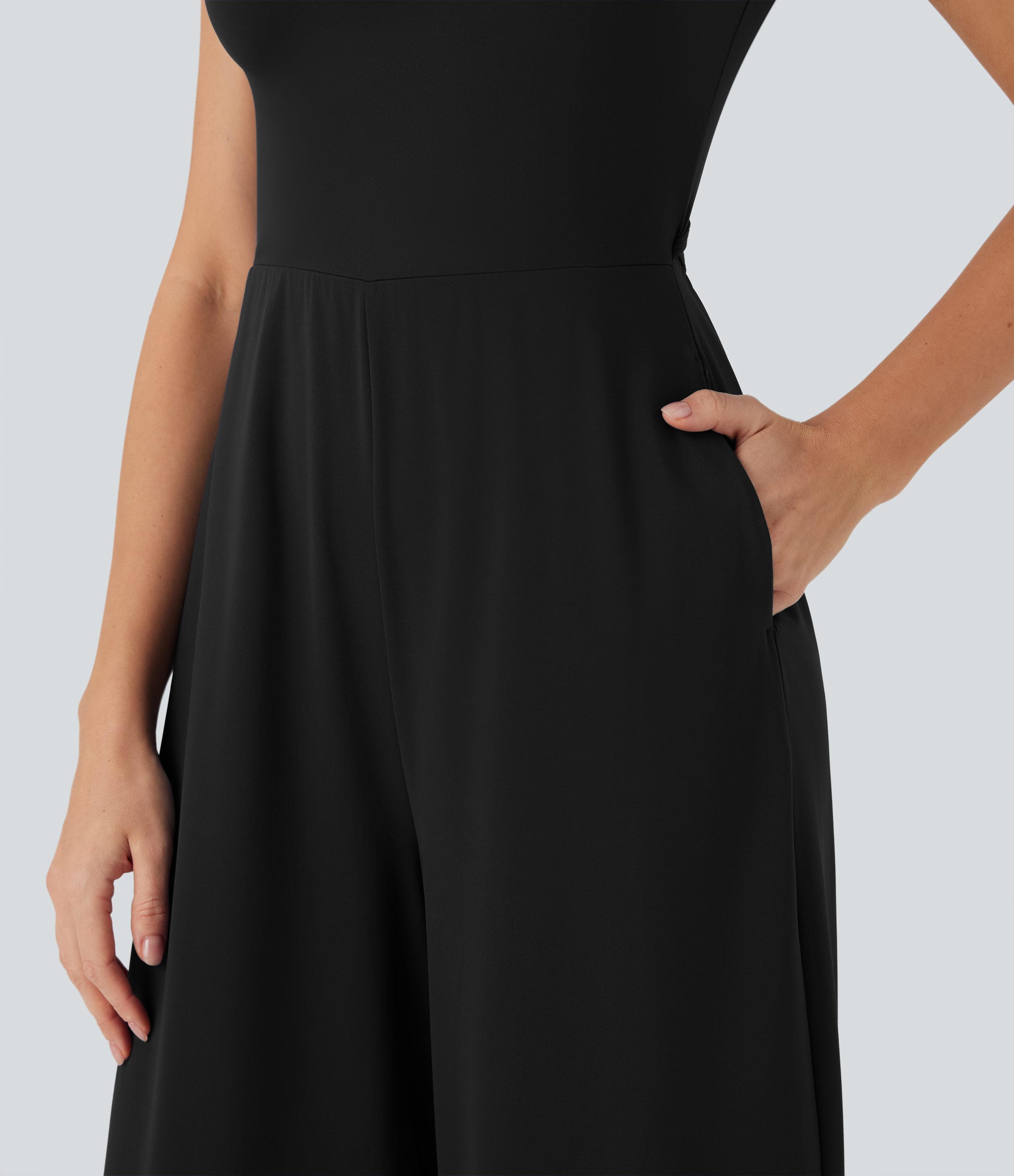 SoftlyZero Airy Short Sleeve Wide Leg Cool Touch Yoga Jumpsuit with Pockets-Easy Peezy Edition