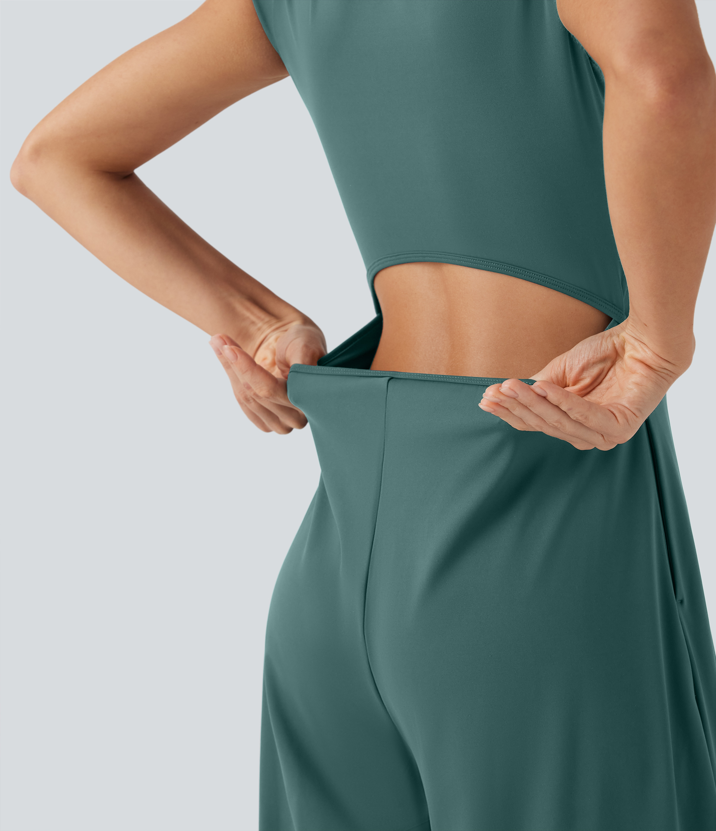 SoftlyZero Airy Short Sleeve Wide Leg Cool Touch Yoga Jumpsuit with Pockets-Easy Peezy Edition