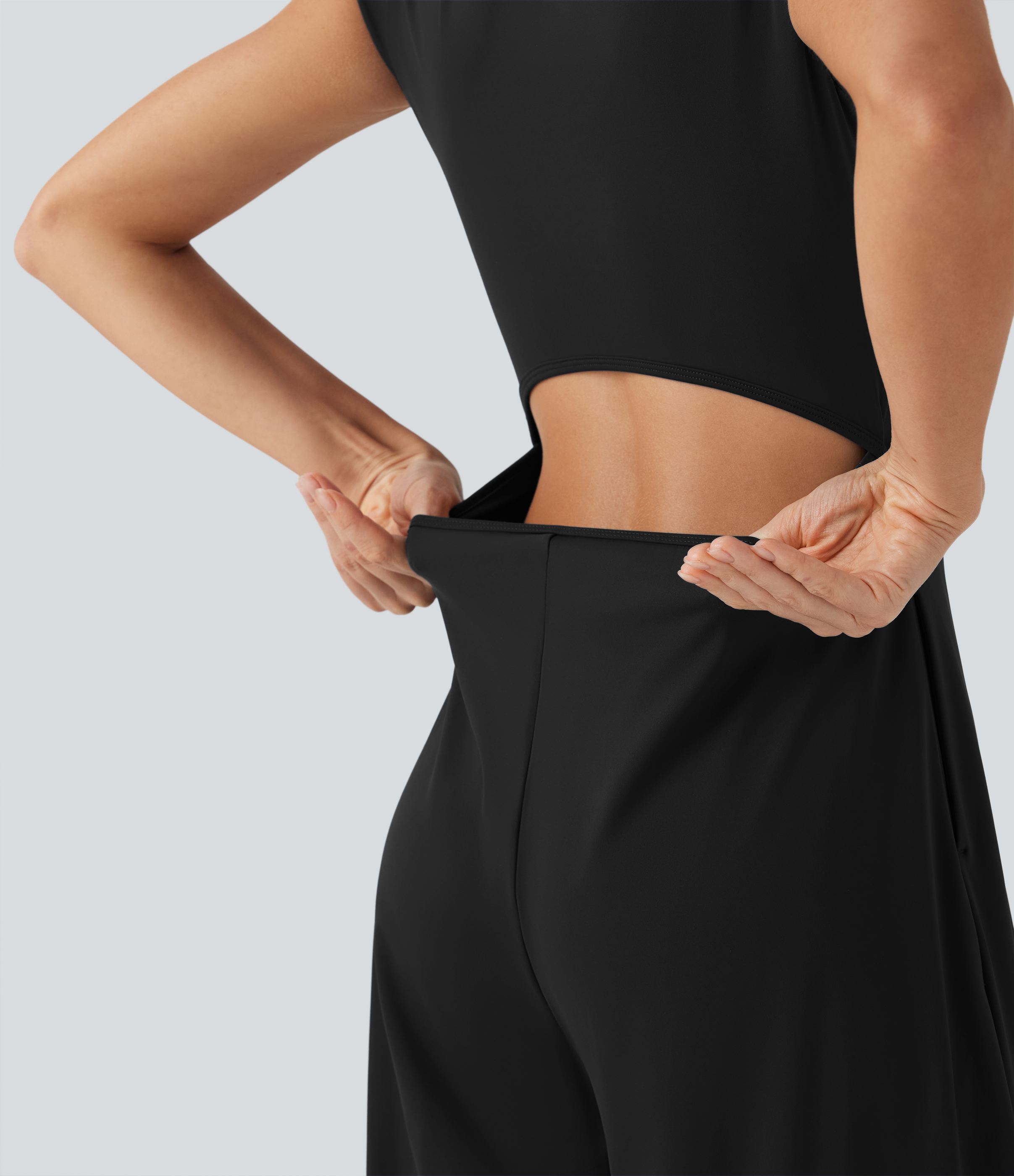 SoftlyZero Airy Short Sleeve Wide Leg Cool Touch Yoga Jumpsuit with Pockets-Easy Peezy Edition