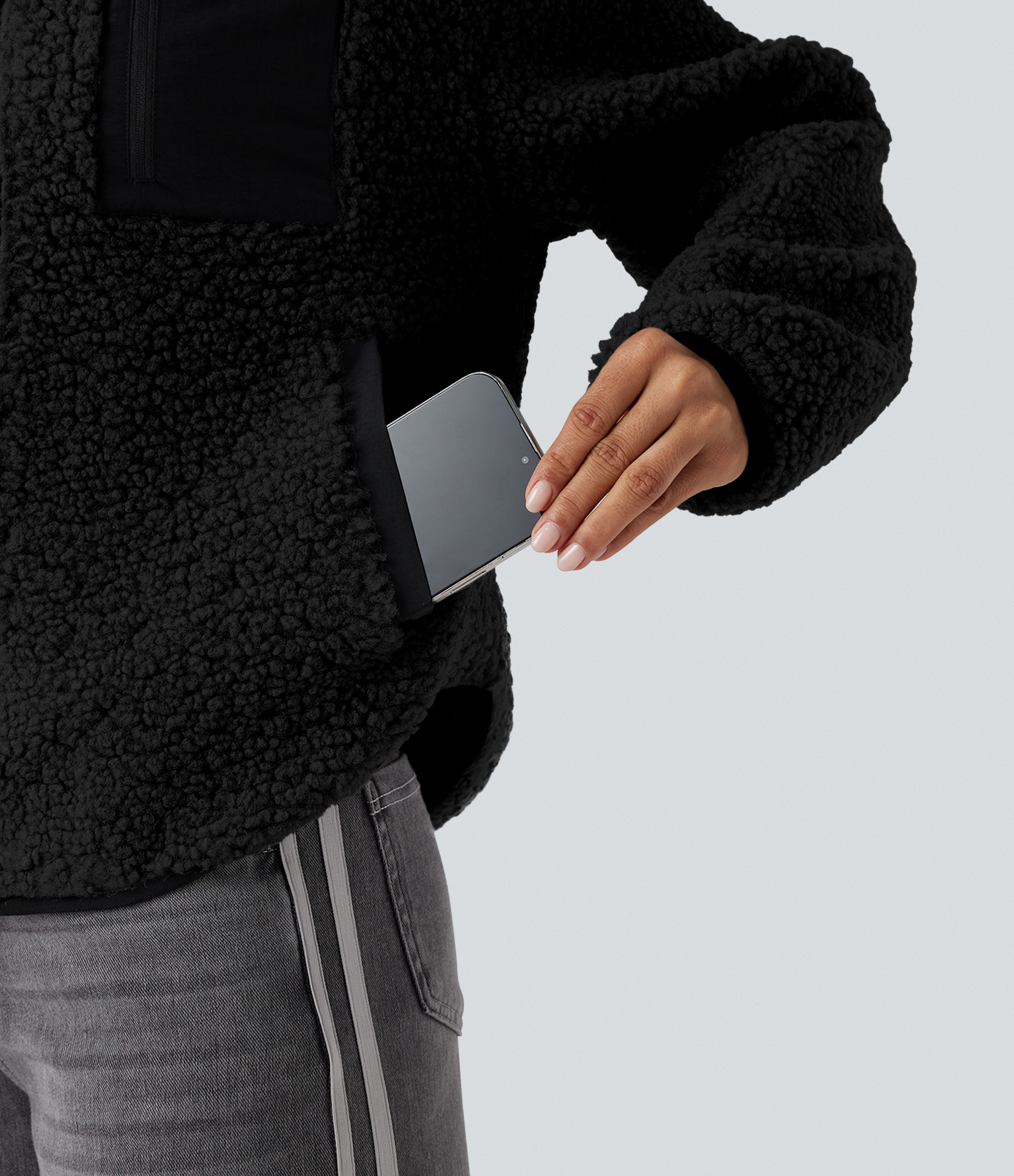 Turtleneck Long Sleeve Casual Sherpa Jacket with Pockets