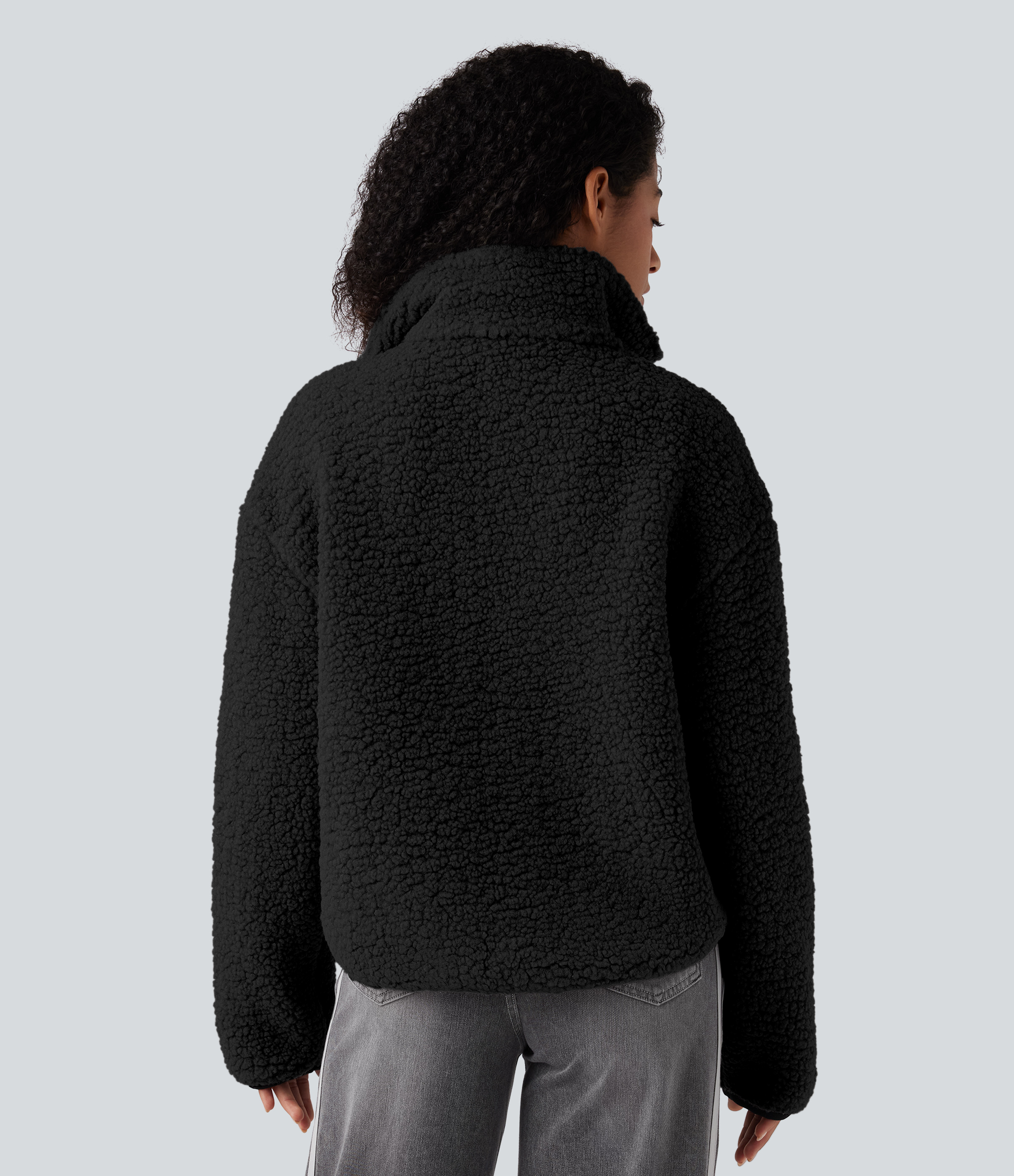 Turtleneck Long Sleeve Casual Sherpa Jacket with Pockets