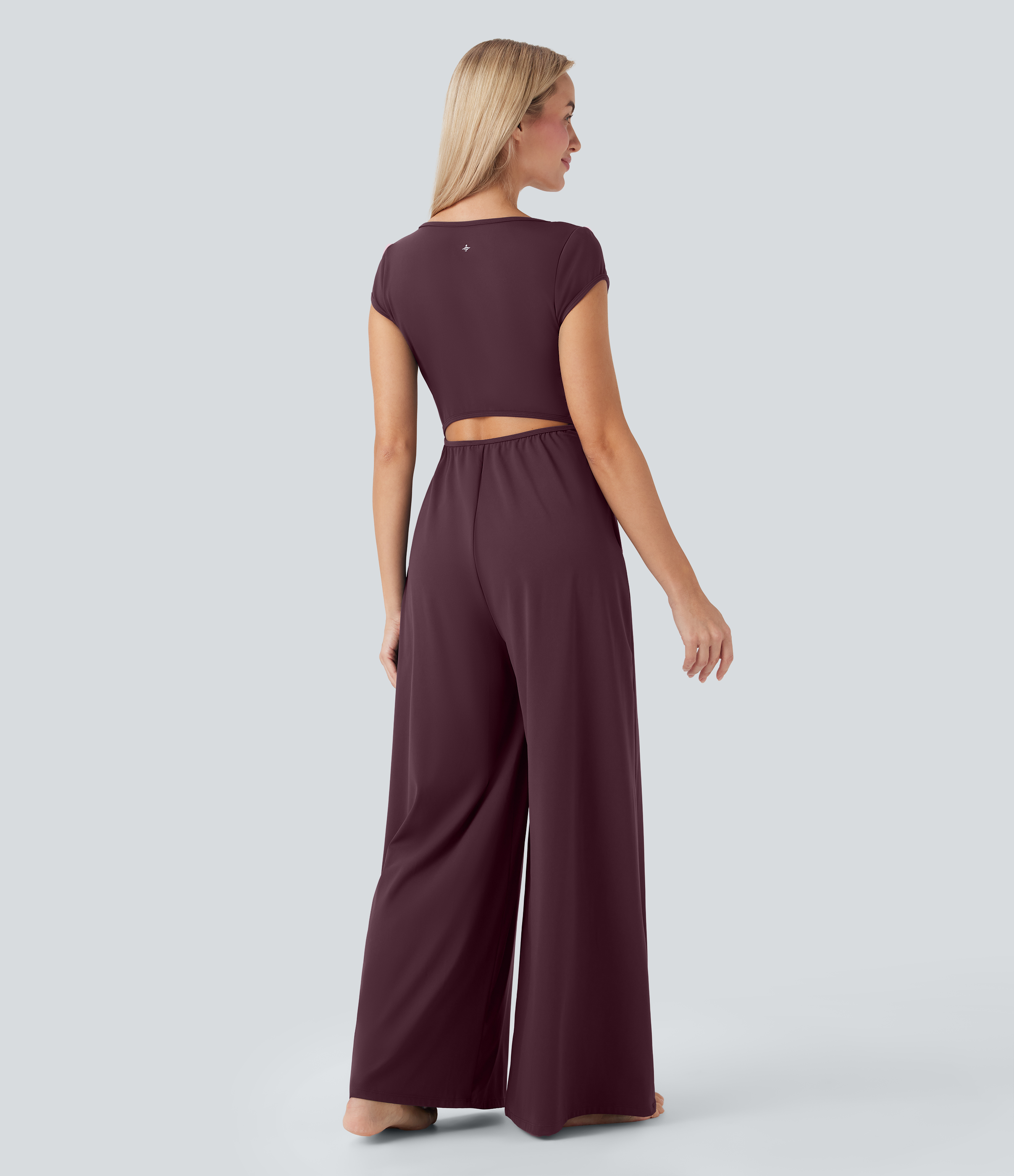 SoftlyZero Airy Short Sleeve Wide Leg Cool Touch Yoga Jumpsuit with Pockets-Easy Peezy Edition