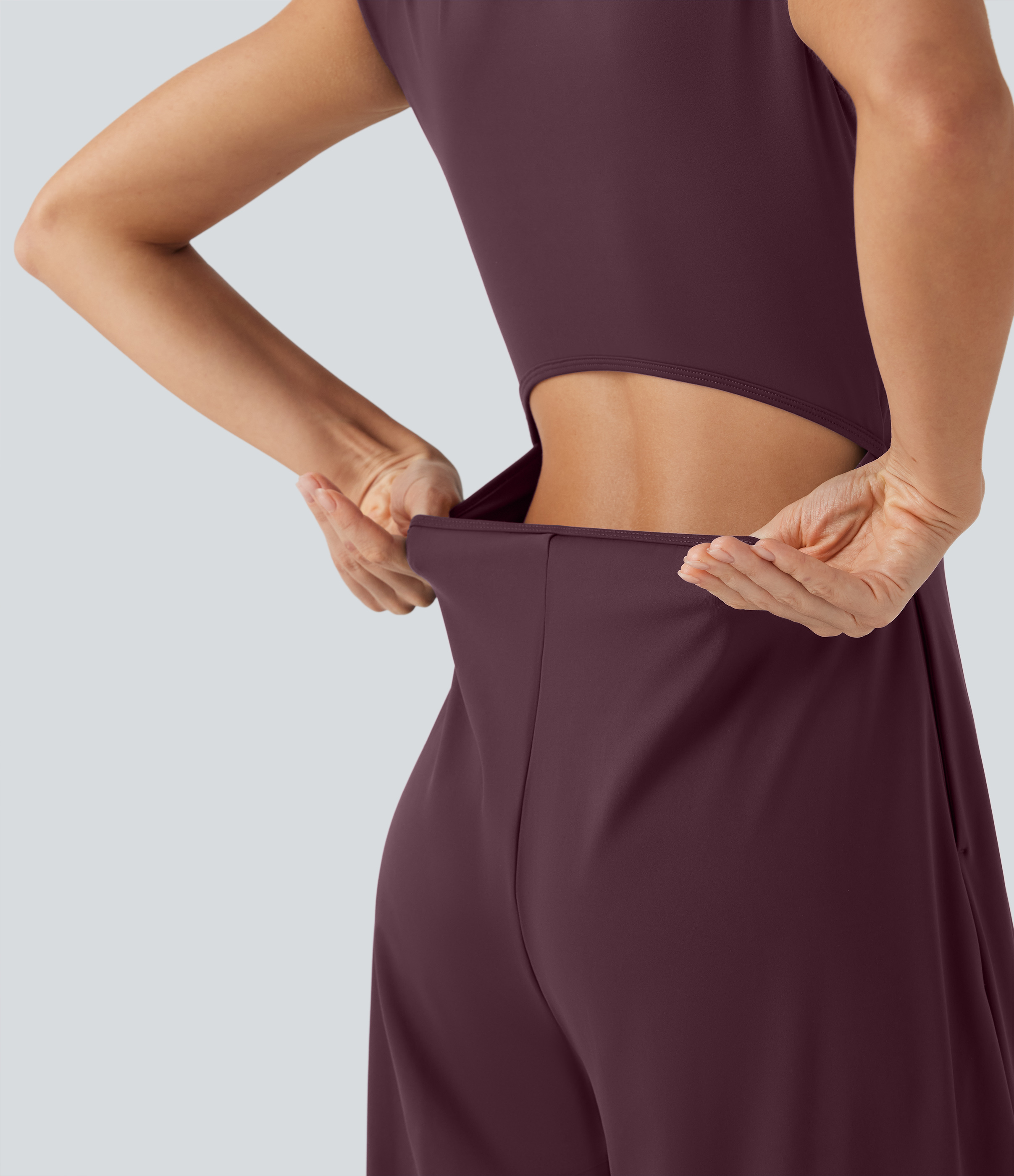 SoftlyZero Airy Short Sleeve Wide Leg Cool Touch Yoga Jumpsuit with Pockets-Easy Peezy Edition