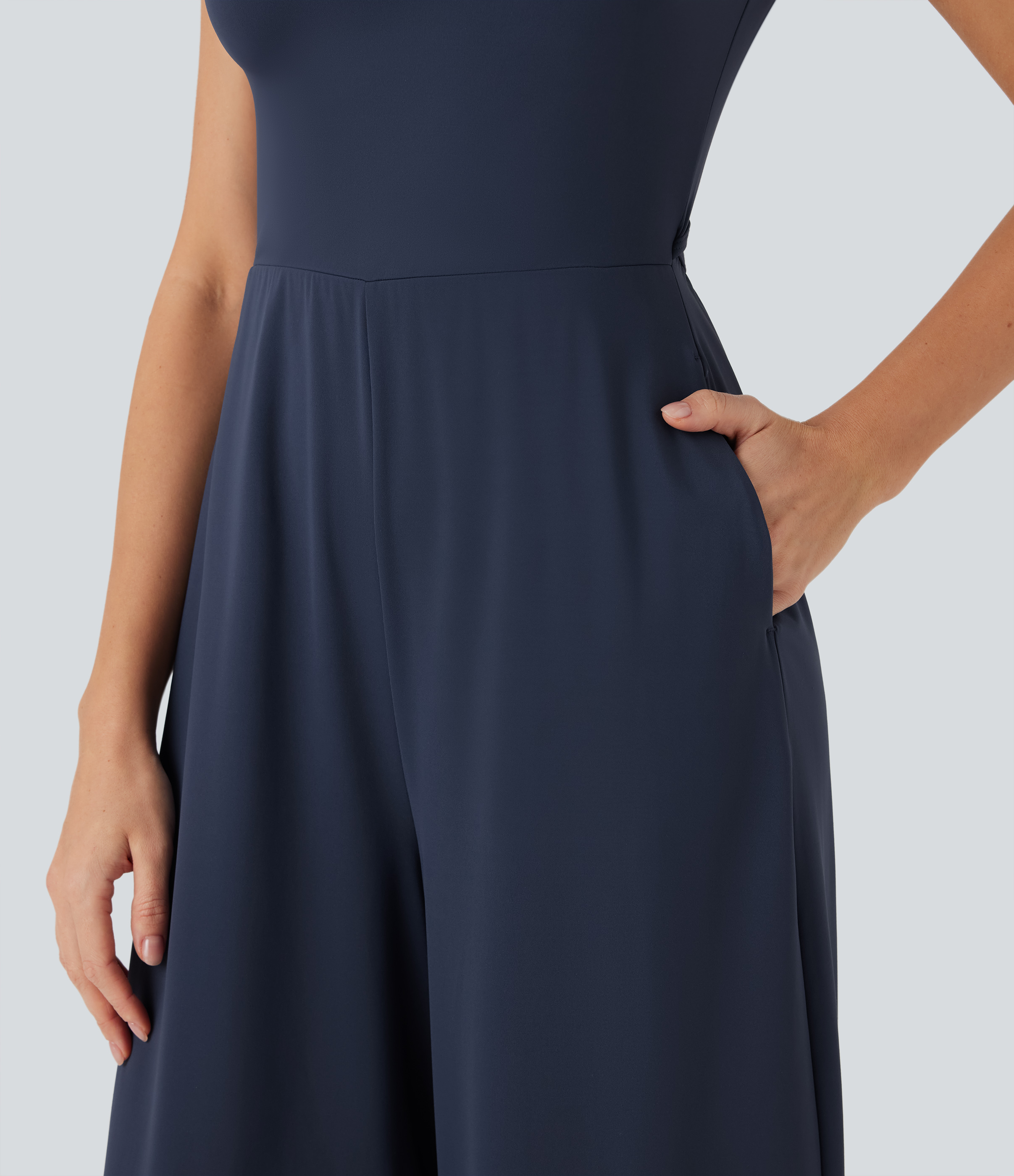 SoftlyZero Airy Short Sleeve Wide Leg Cool Touch Yoga Jumpsuit with Pockets-Easy Peezy Edition