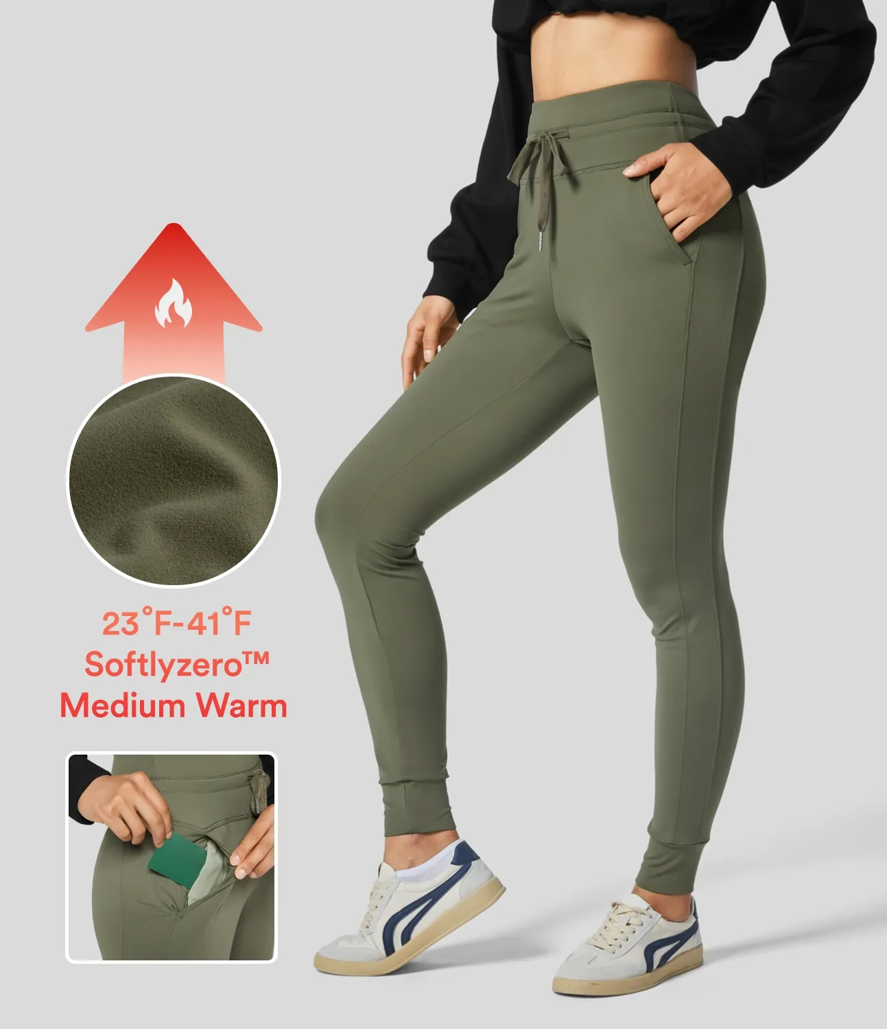 Softlyzero Thermal High Waisted Drawstring Side Pocket Full Length Yoga Joggers
