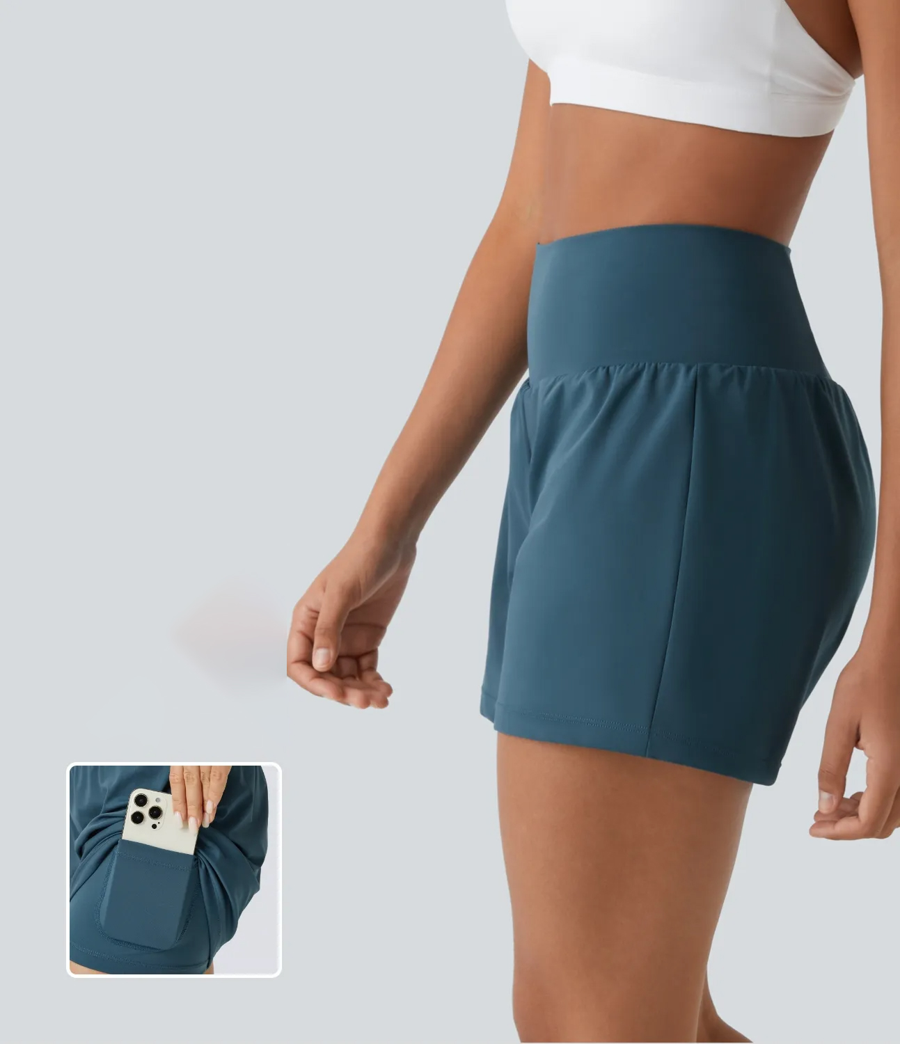Super High Waisted Back Pocket & Side Hidden Pocket 2-in-1 Yoga Shorts 5''-Longer Length
