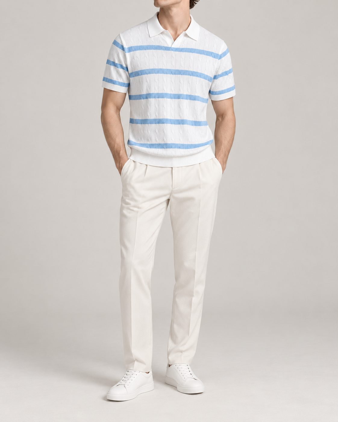 Men’s Old-Money Style Cable-Knit Polo Shirt