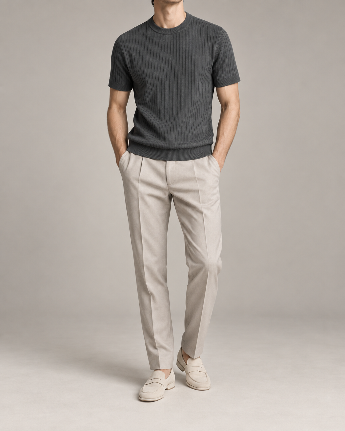 Men's Cooling Ribbed Knit Short Sleeve Shirt