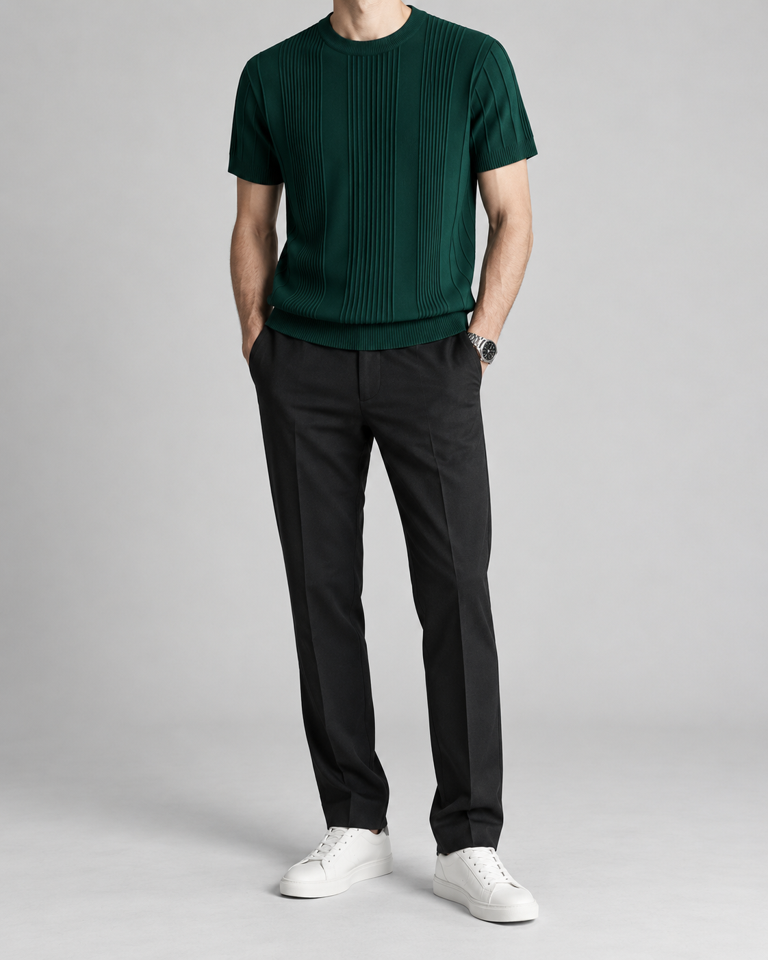 Men's Cooling Vertical Rib Knit Short Sleeve Shirt