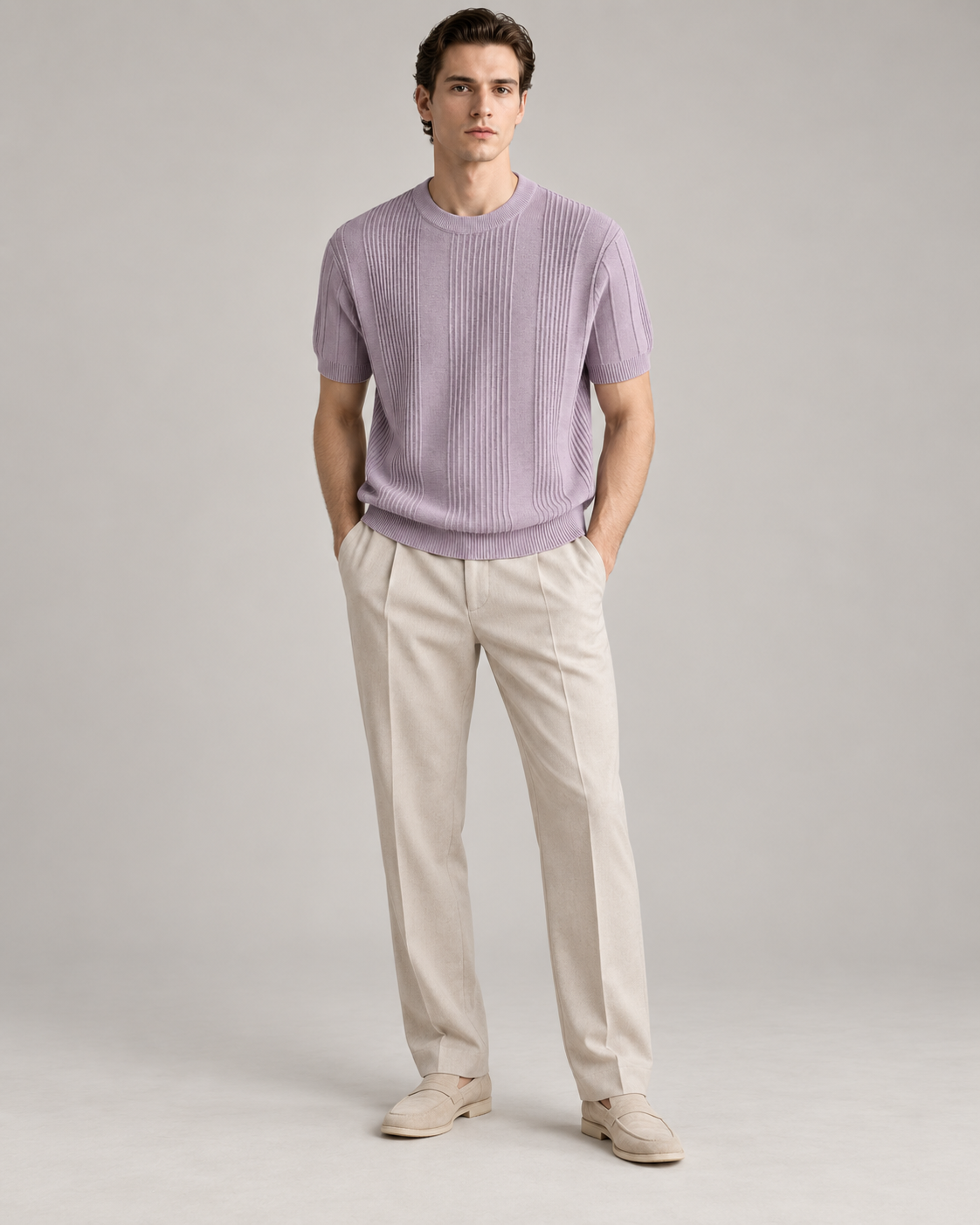 Men's Cooling Vertical Rib Knit Short Sleeve Shirt