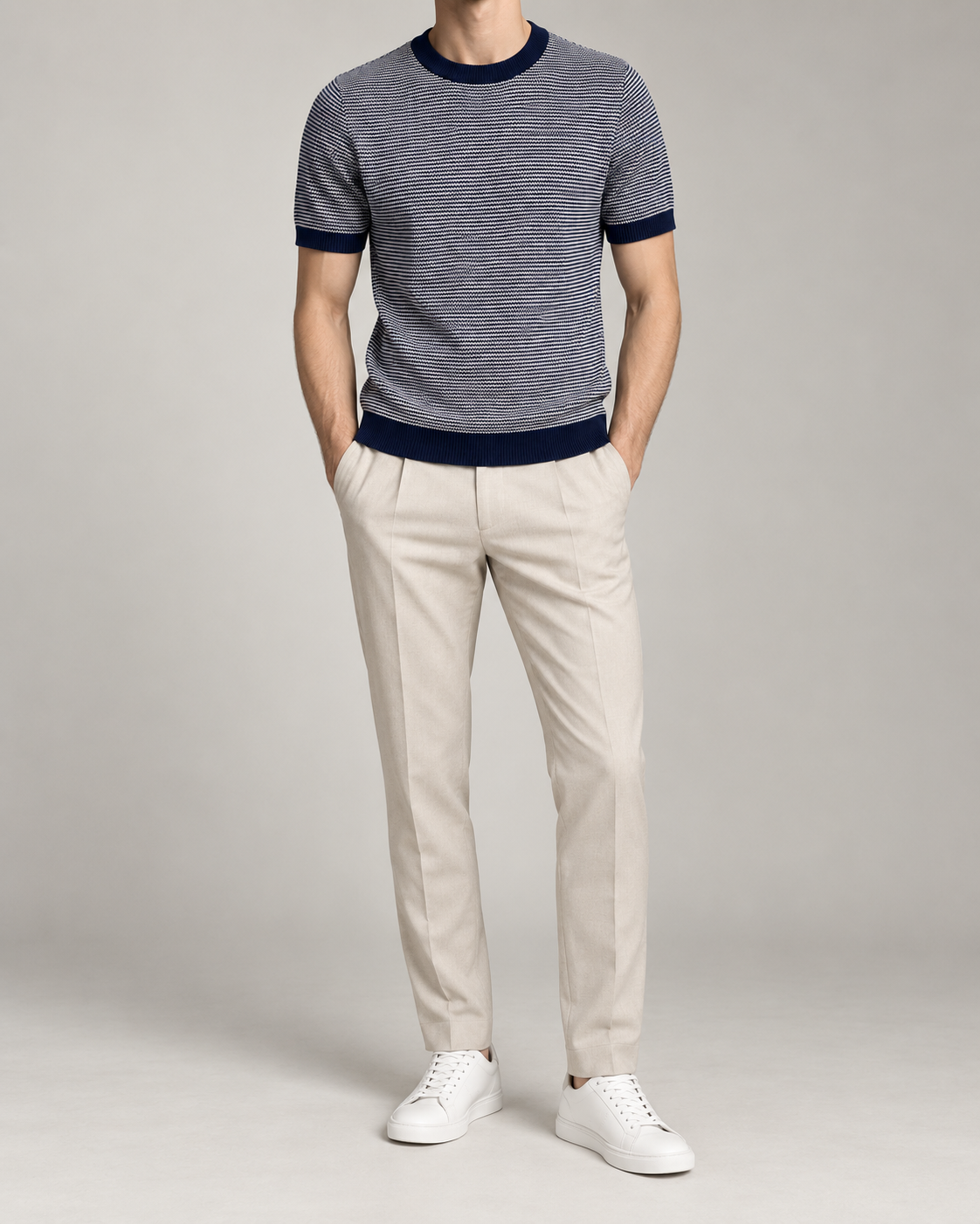 Men's Cooling Striped Knit Short Sleeve Shirt