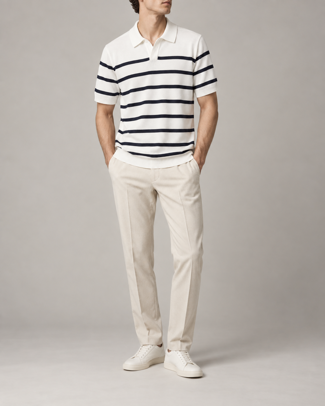 Men's Cooling Horizontal Stripe Knit Short Sleeve Shirt