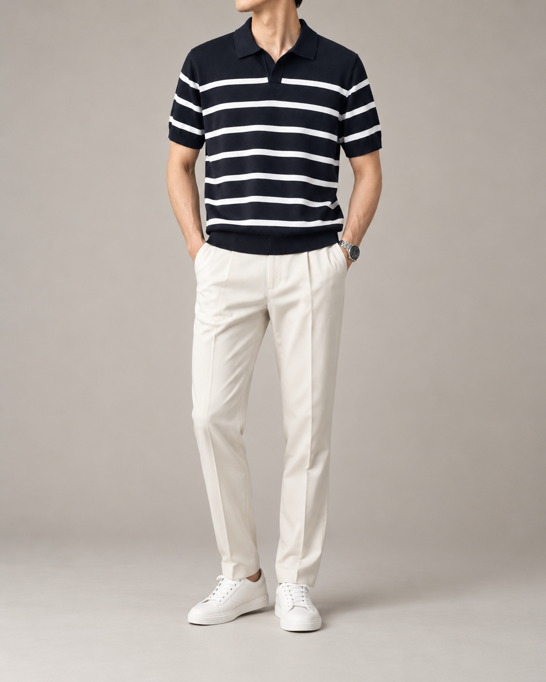 Men's Cooling Horizontal Stripe Knit Short Sleeve Shirt
