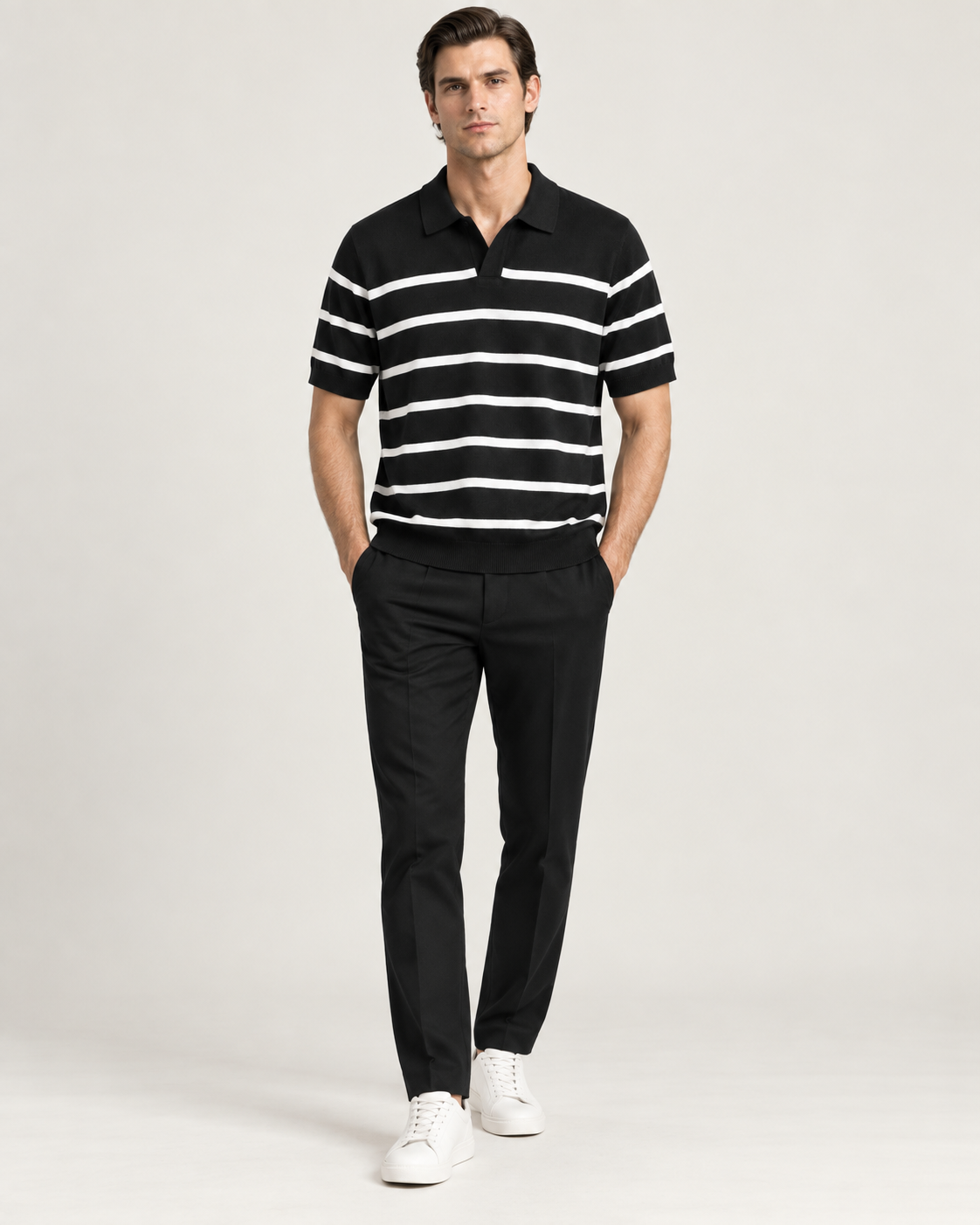 Men's Cooling Horizontal Stripe Knit Short Sleeve Shirt