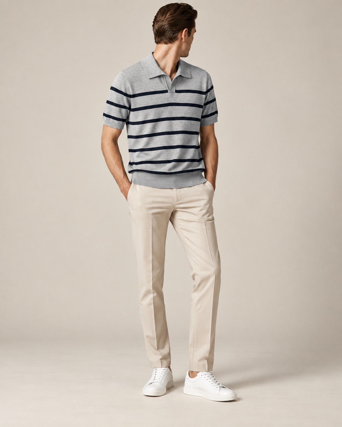 Men's Cooling Horizontal Stripe Knit Short Sleeve Shirt