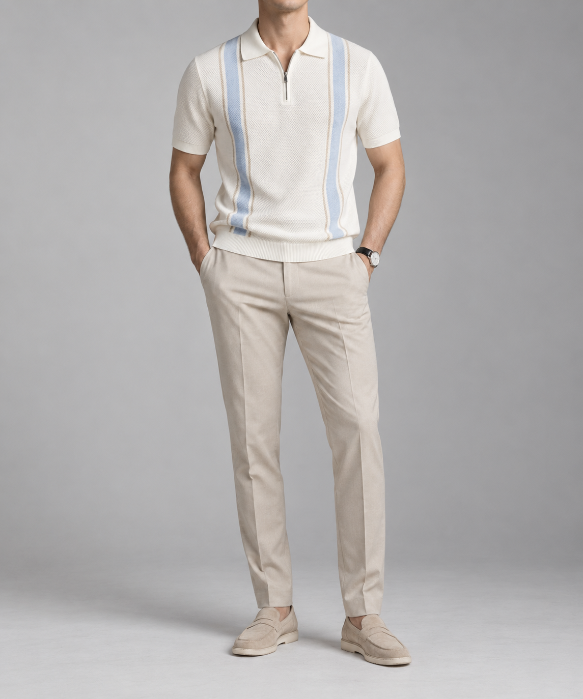 Men's Cooling Honeycomb Knit Half Zip Polo Shirt