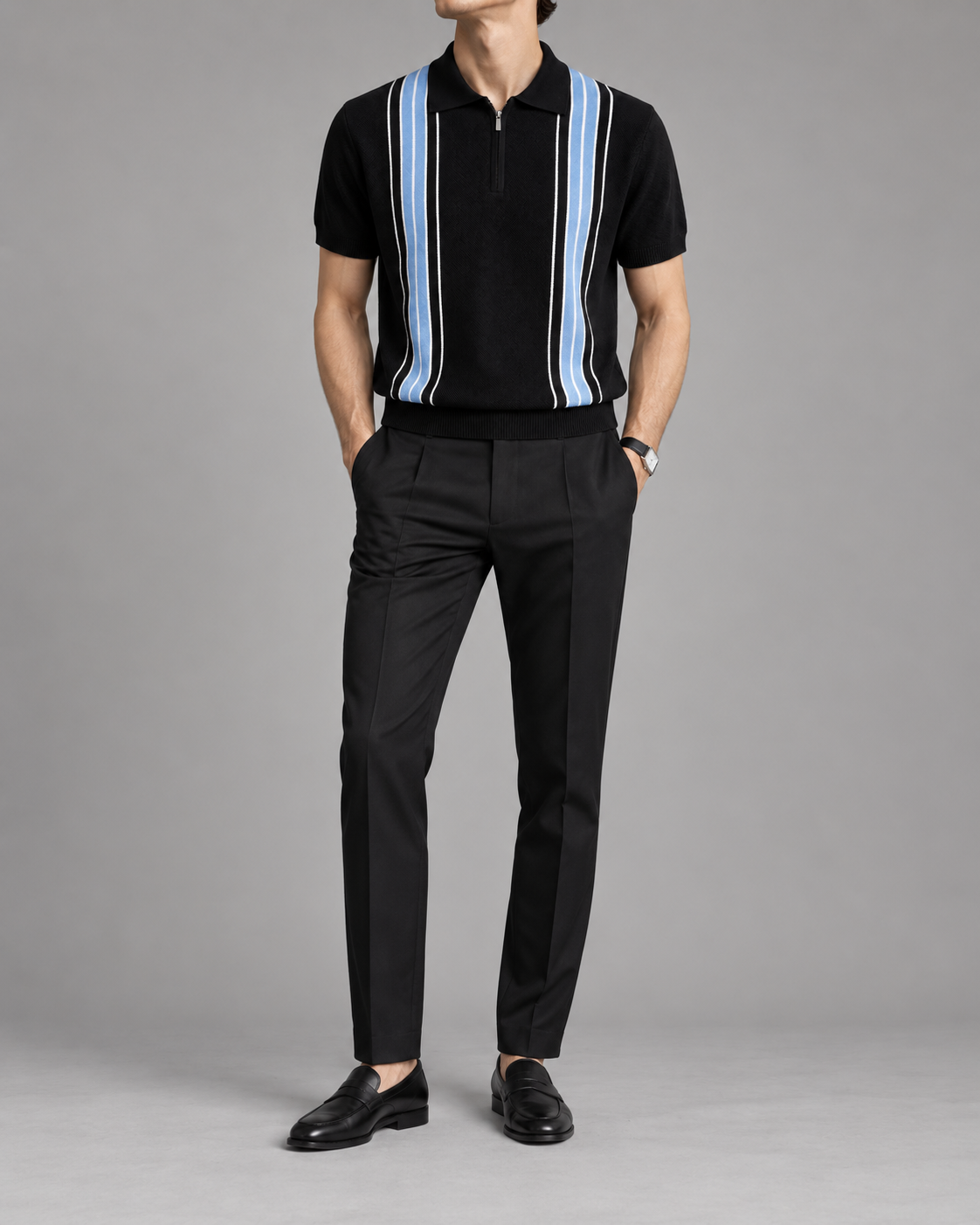 Men's Cooling Honeycomb Knit Half Zip Polo Shirt