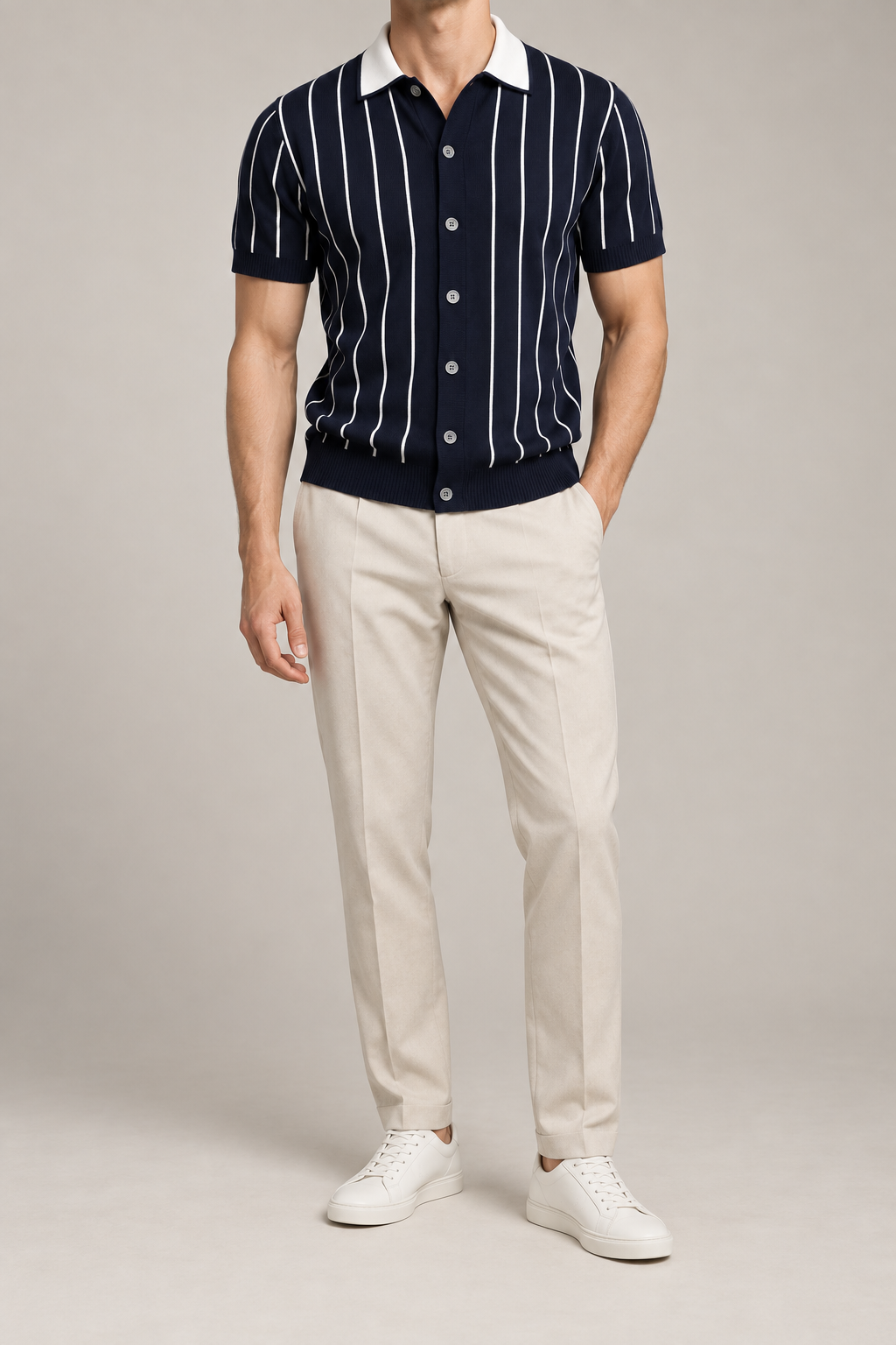 Men's Cooling Jacquard Knit Button Polo Shirt