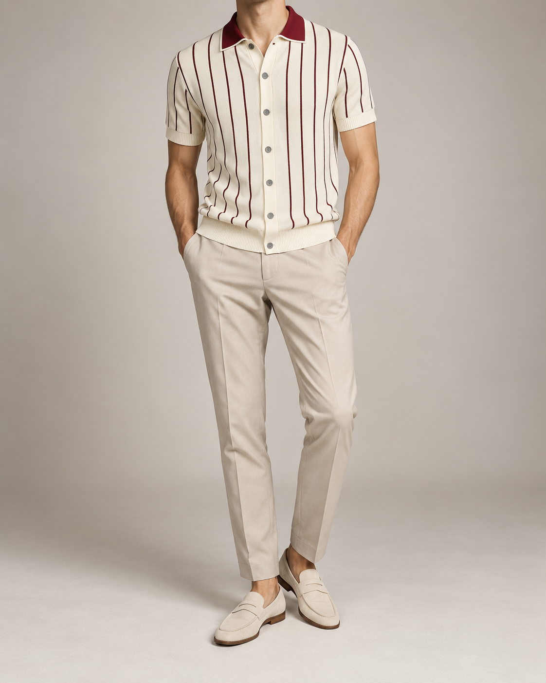 Men's Cooling Jacquard Knit Button Polo Shirt