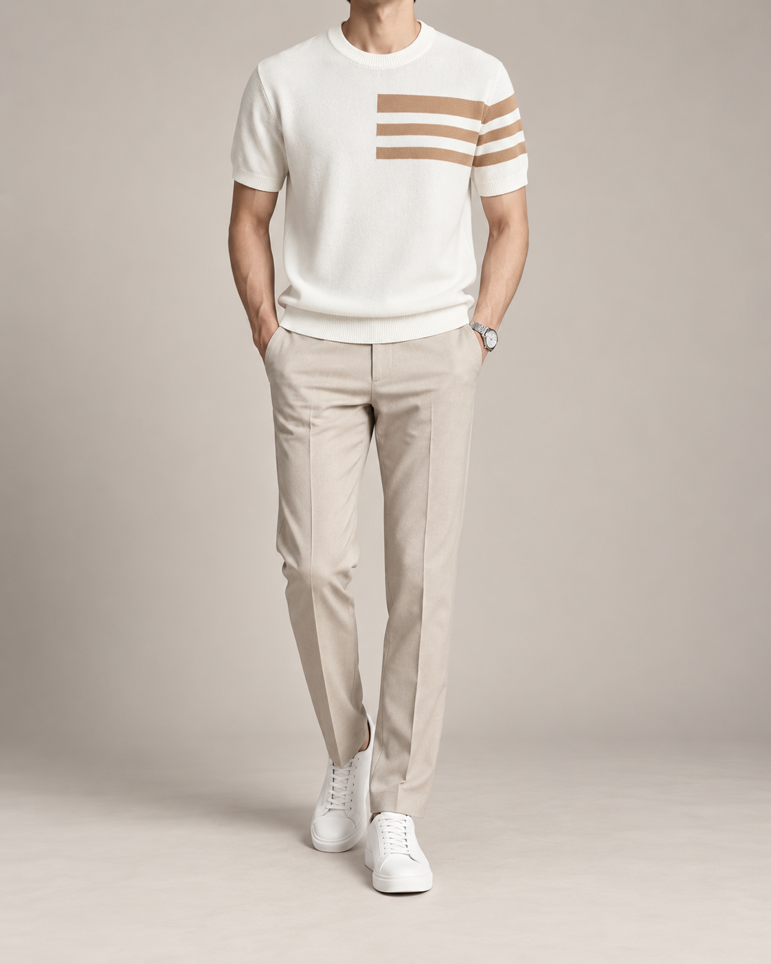 Men's Cooling Stripe Jacquard Knit Short Sleeve Shirt