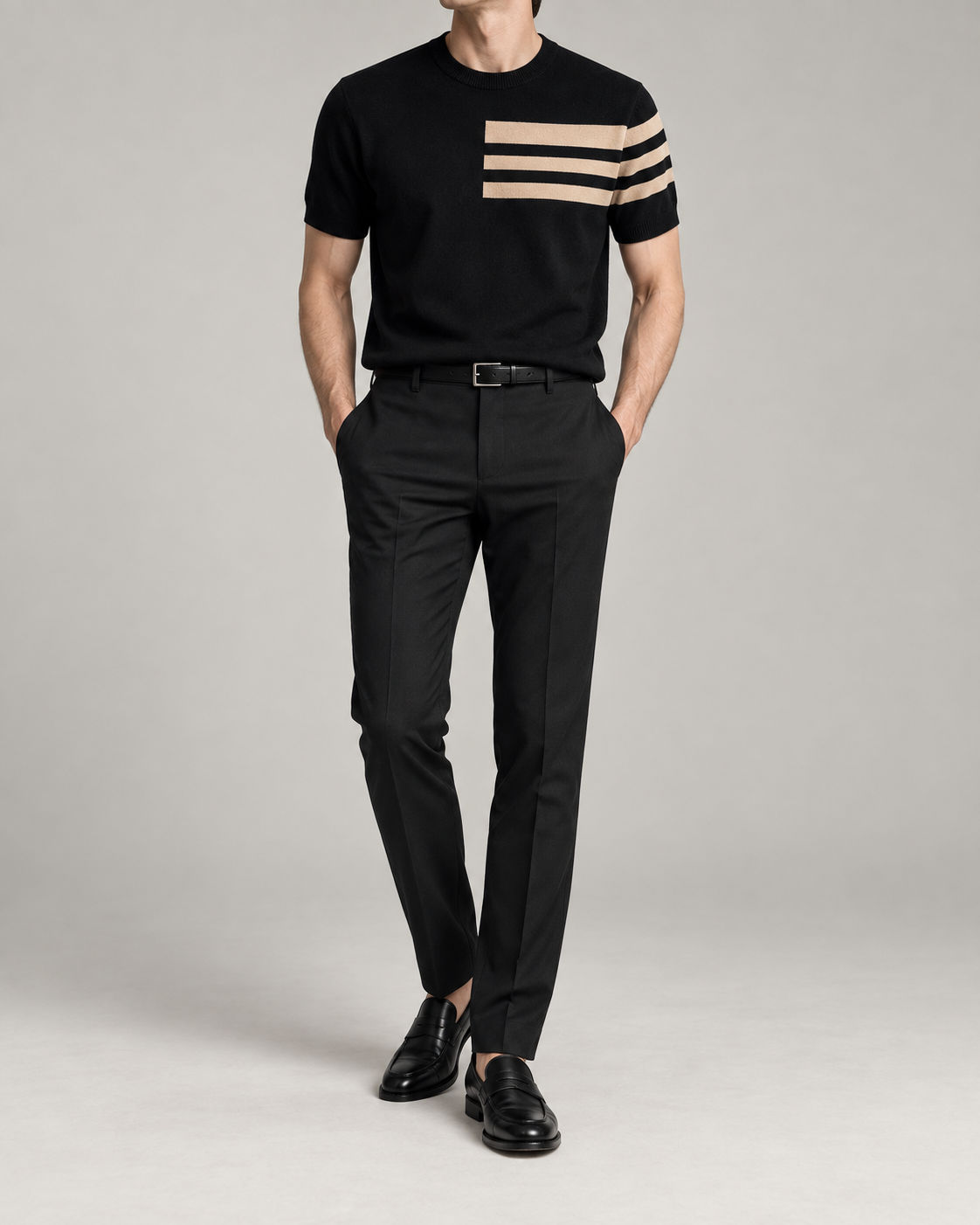 Men's Cooling Stripe Jacquard Knit Short Sleeve Shirt