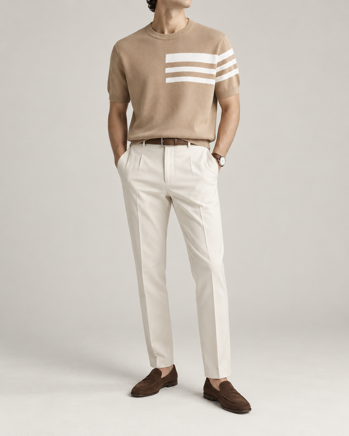 Men's Cooling Stripe Jacquard Knit Short Sleeve Shirt