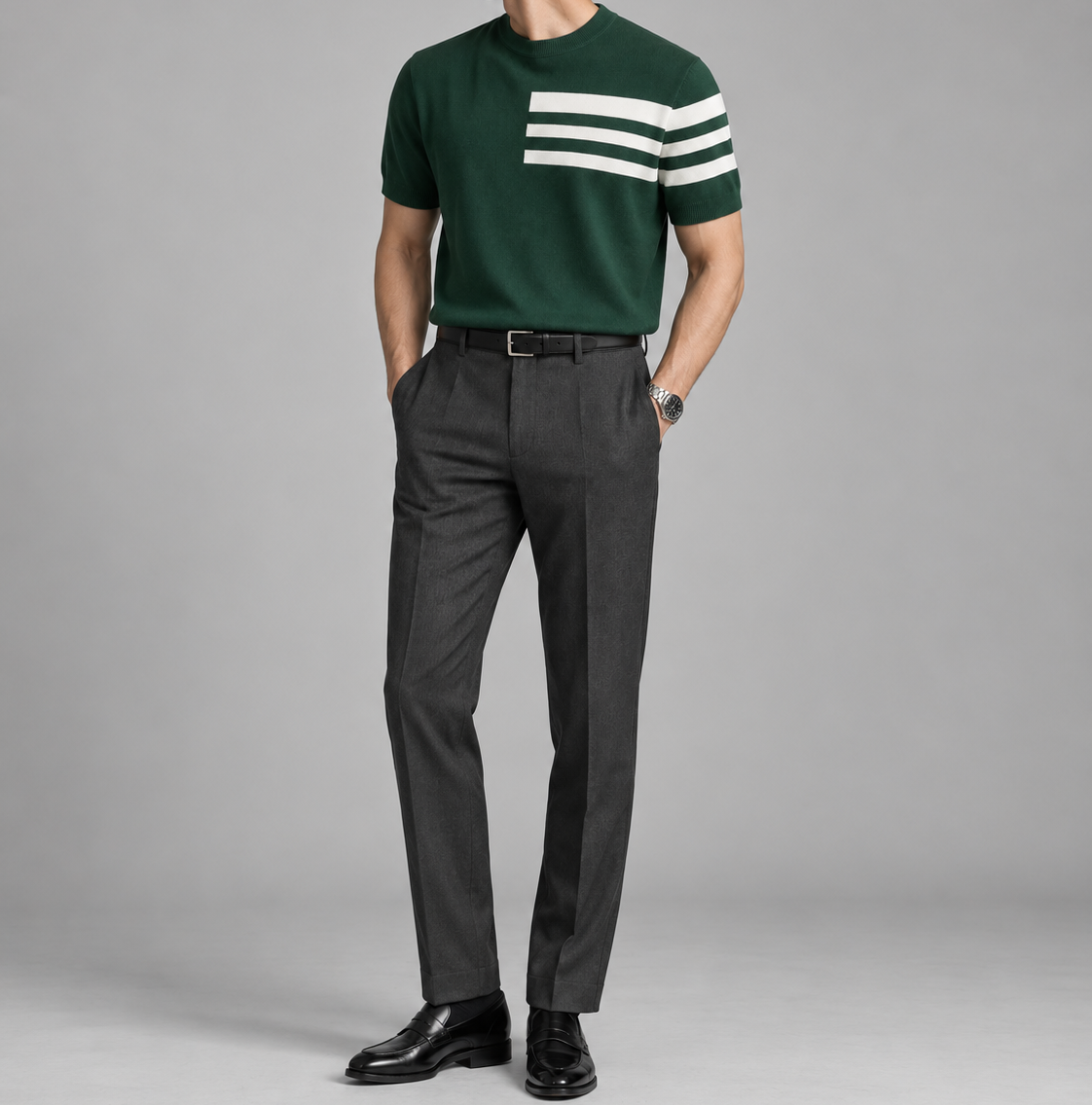 Men's Cooling Stripe Jacquard Knit Short Sleeve Shirt