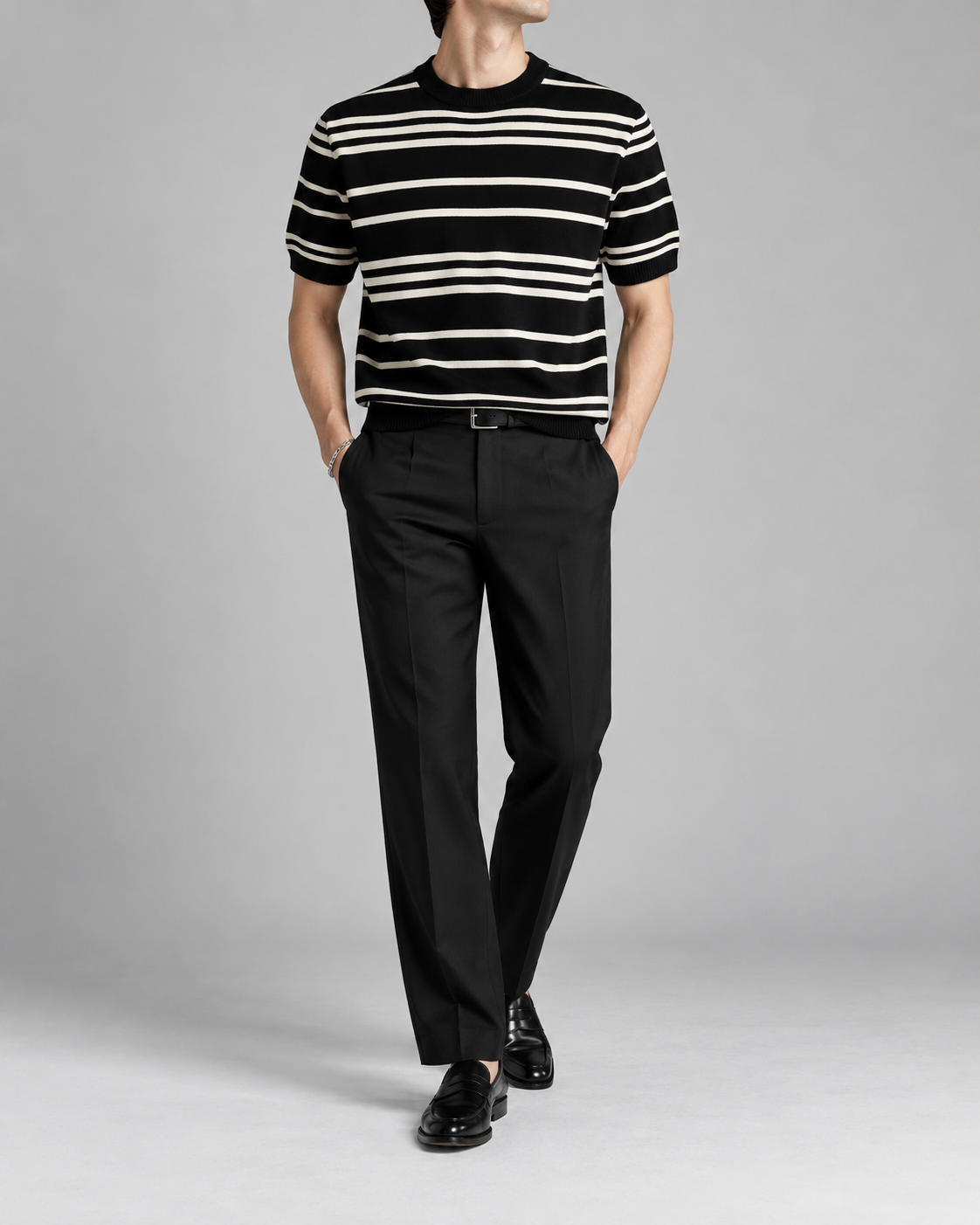 Men's Cooling Stripe Jacquard Knit Crew Neck Shirt