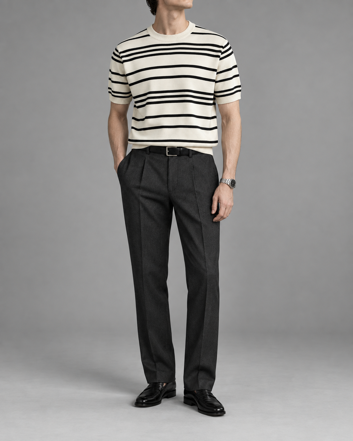 Men's Cooling Stripe Jacquard Knit Crew Neck Shirt