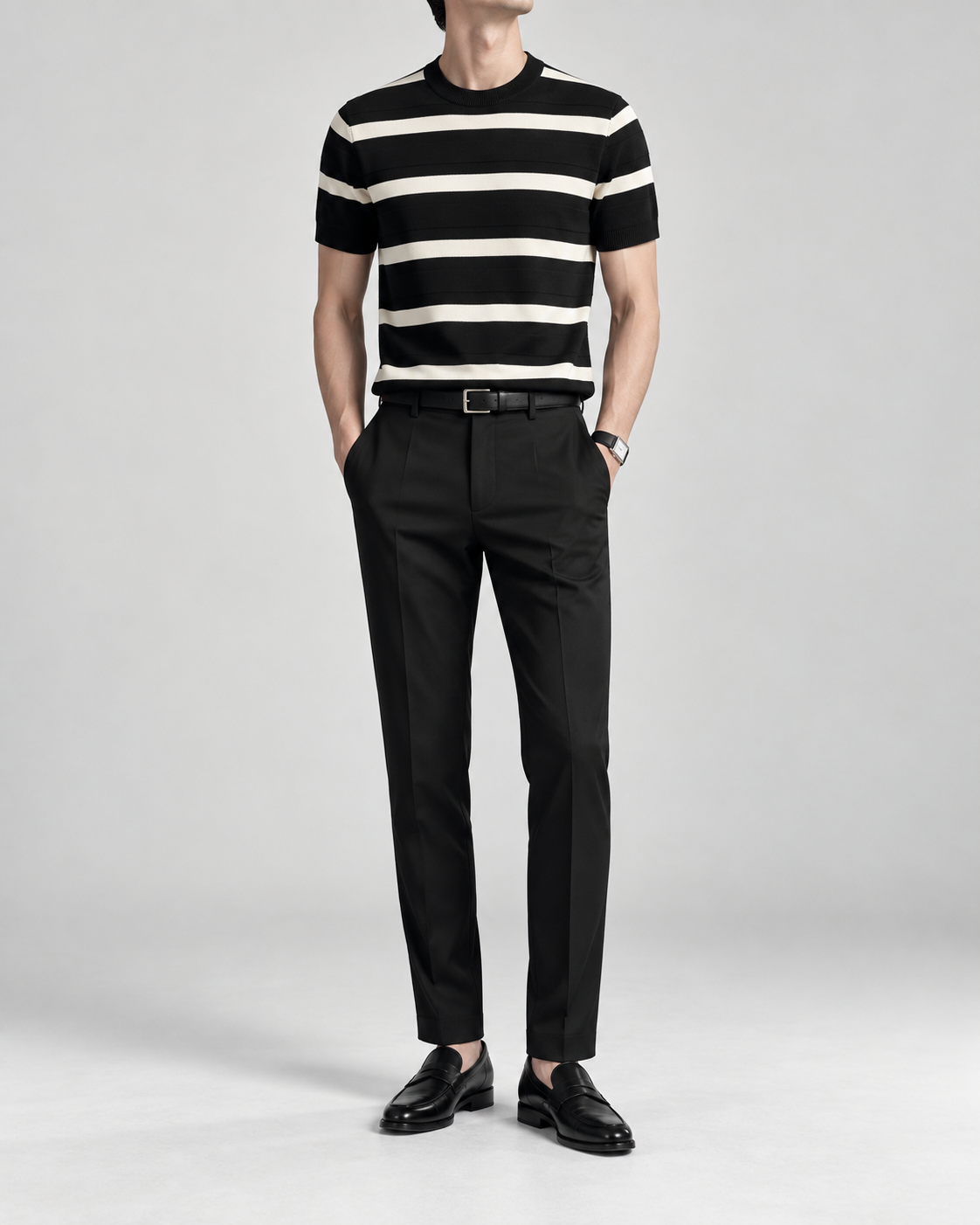 Men's Cooling Striped Knit Crew Neck Shirt