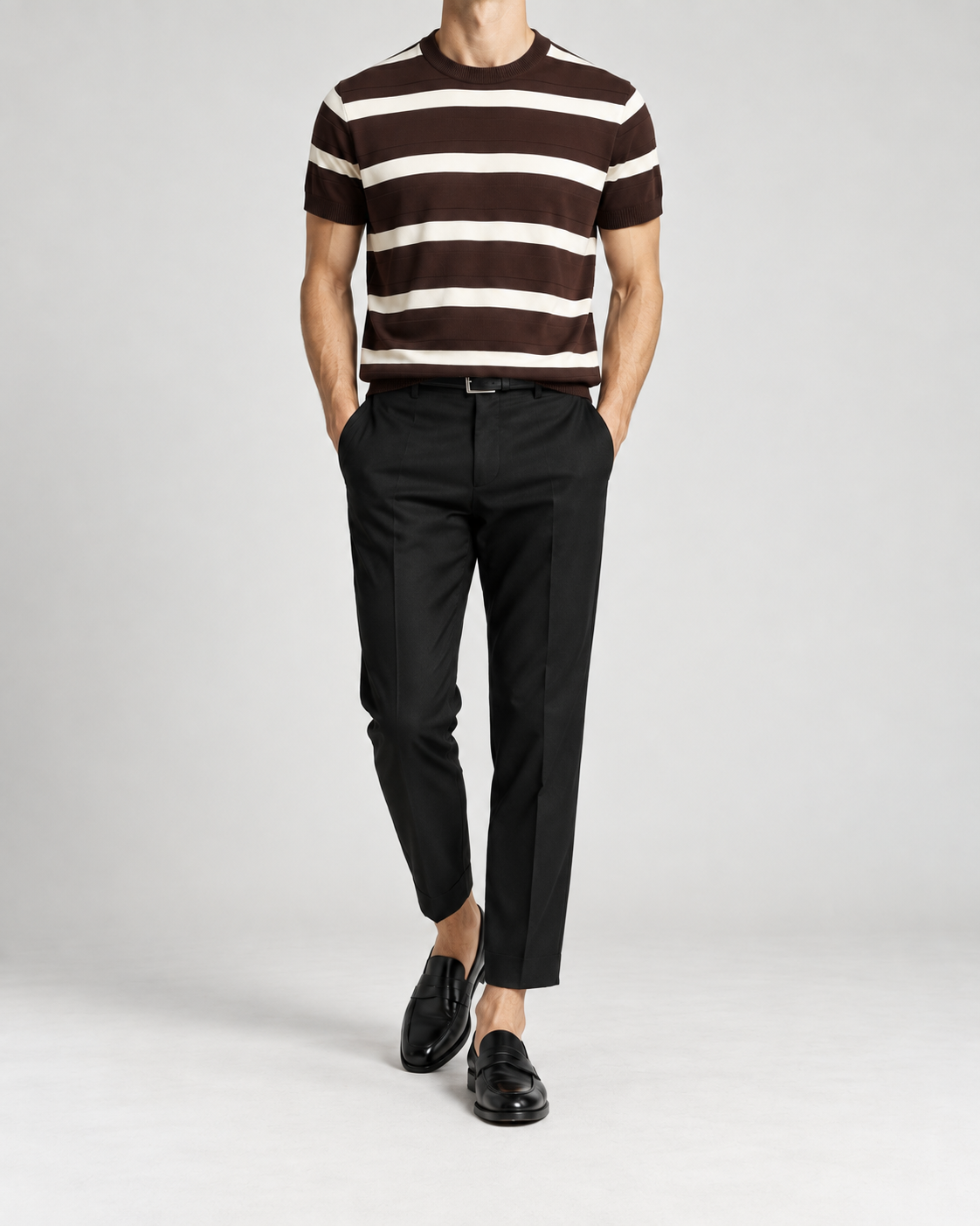Men's Cooling Striped Knit Crew Neck Shirt