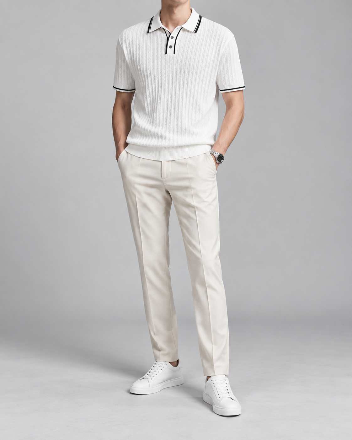 Men's Cooling Cable Knit Polo Shirt