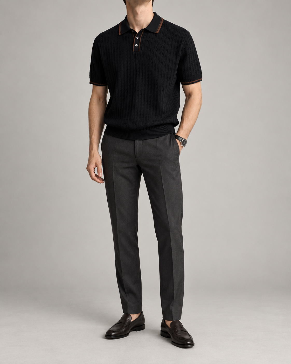 Men's Cooling Cable Knit Polo Shirt
