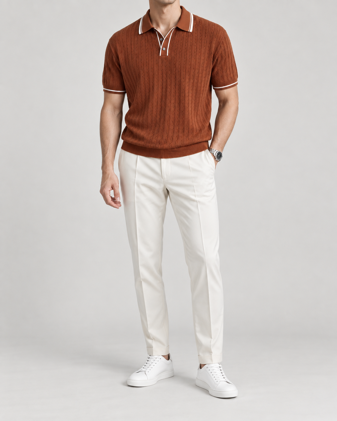 Men's Cooling Cable Knit Polo Shirt