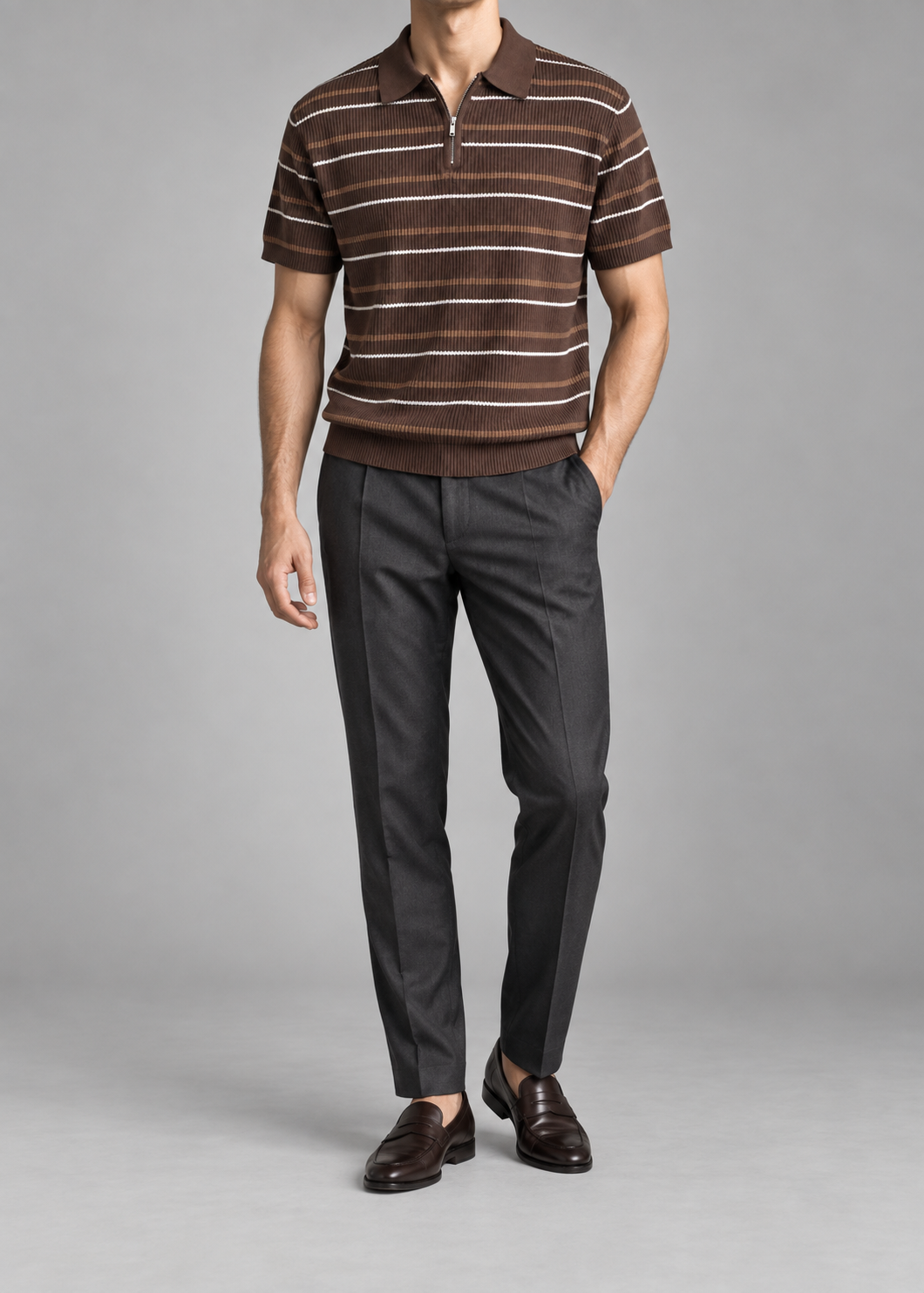 Men's Cooling Ribbed Stripe Half Zip Knit Polo