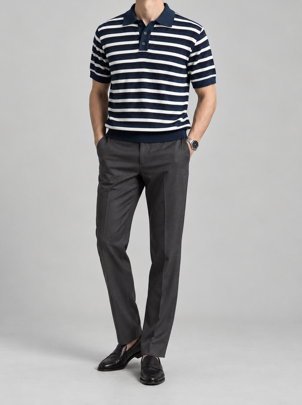 Men's Cooling Contrast Stripe Knit Polo