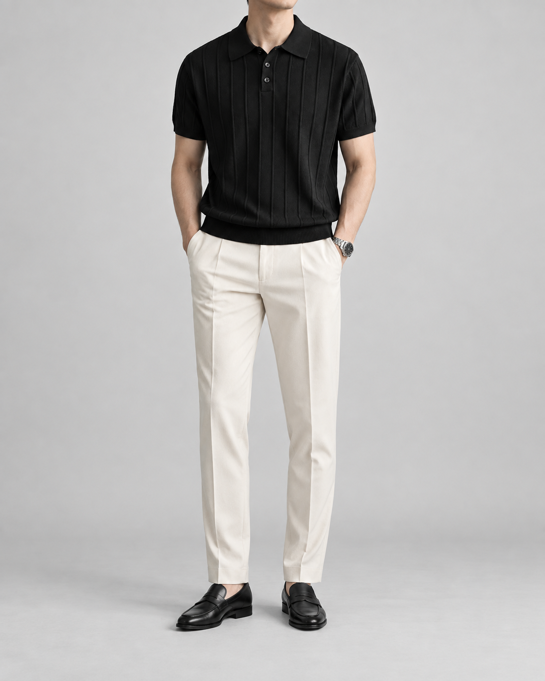 Men's Cooling Vertical Rib Knit Polo