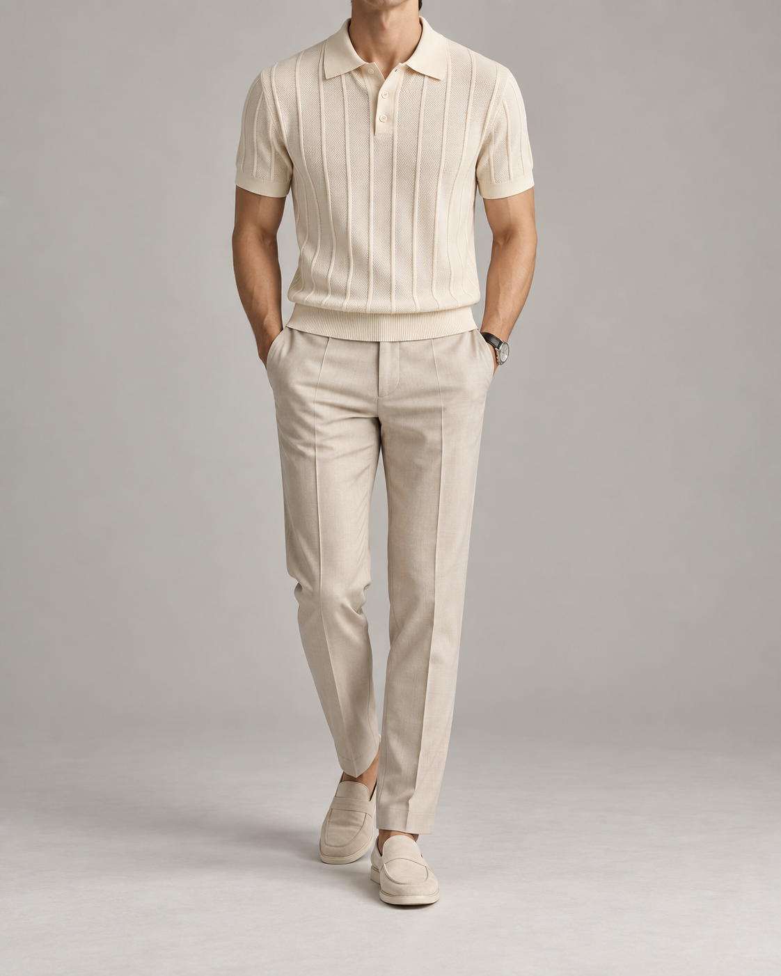 Men's Cooling Vertical Rib Knit Polo