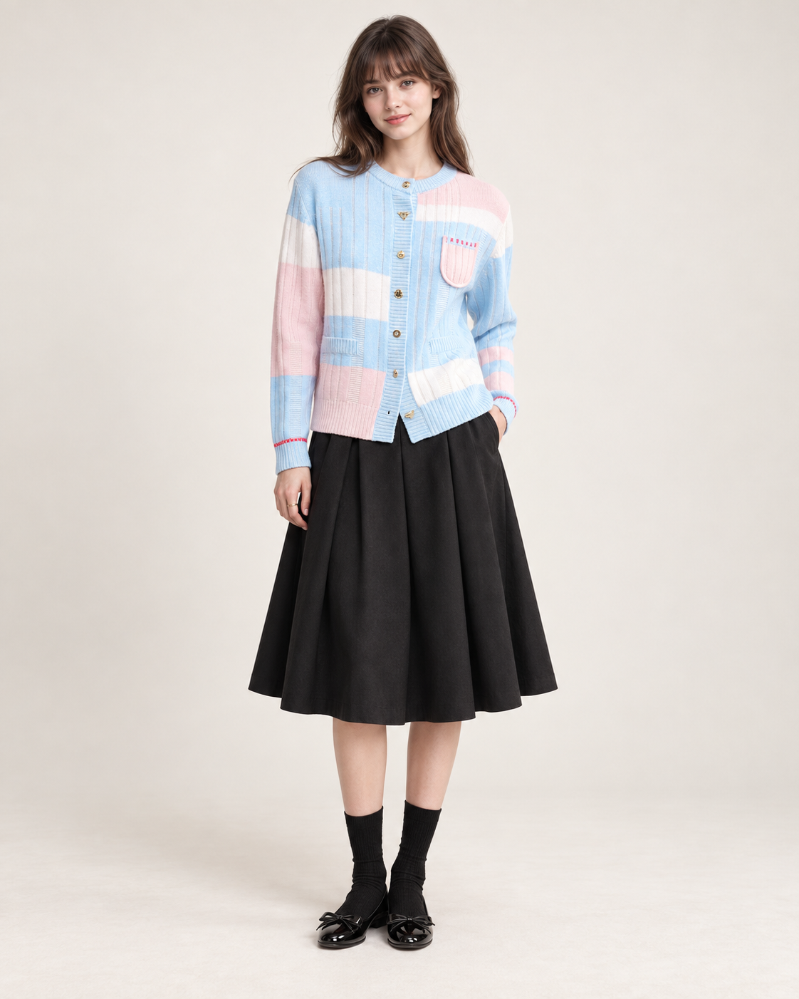 Women's Macaron Colorblock Ribbed Knit Cardigan